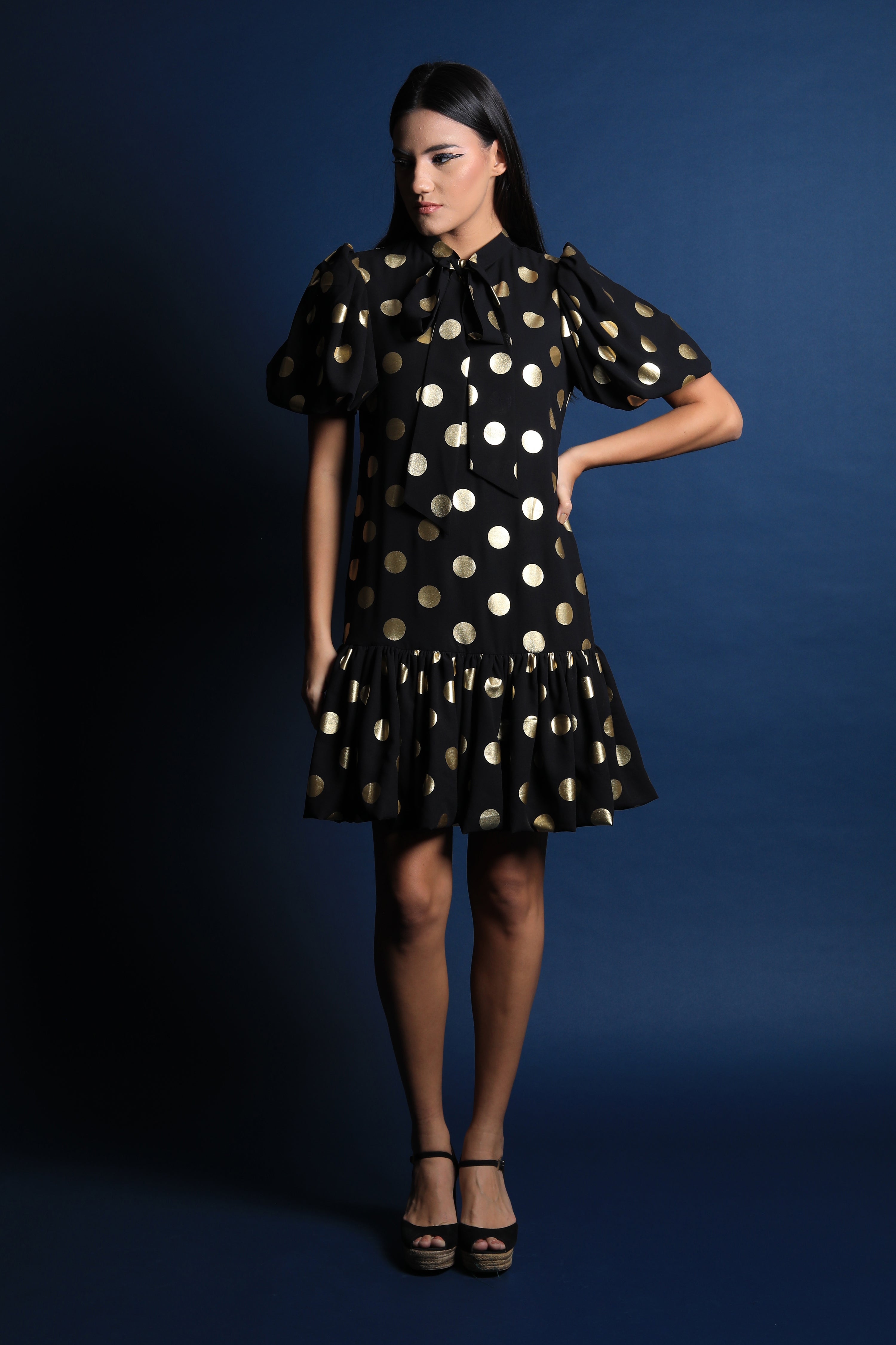 Scarf Collar Shift Dress