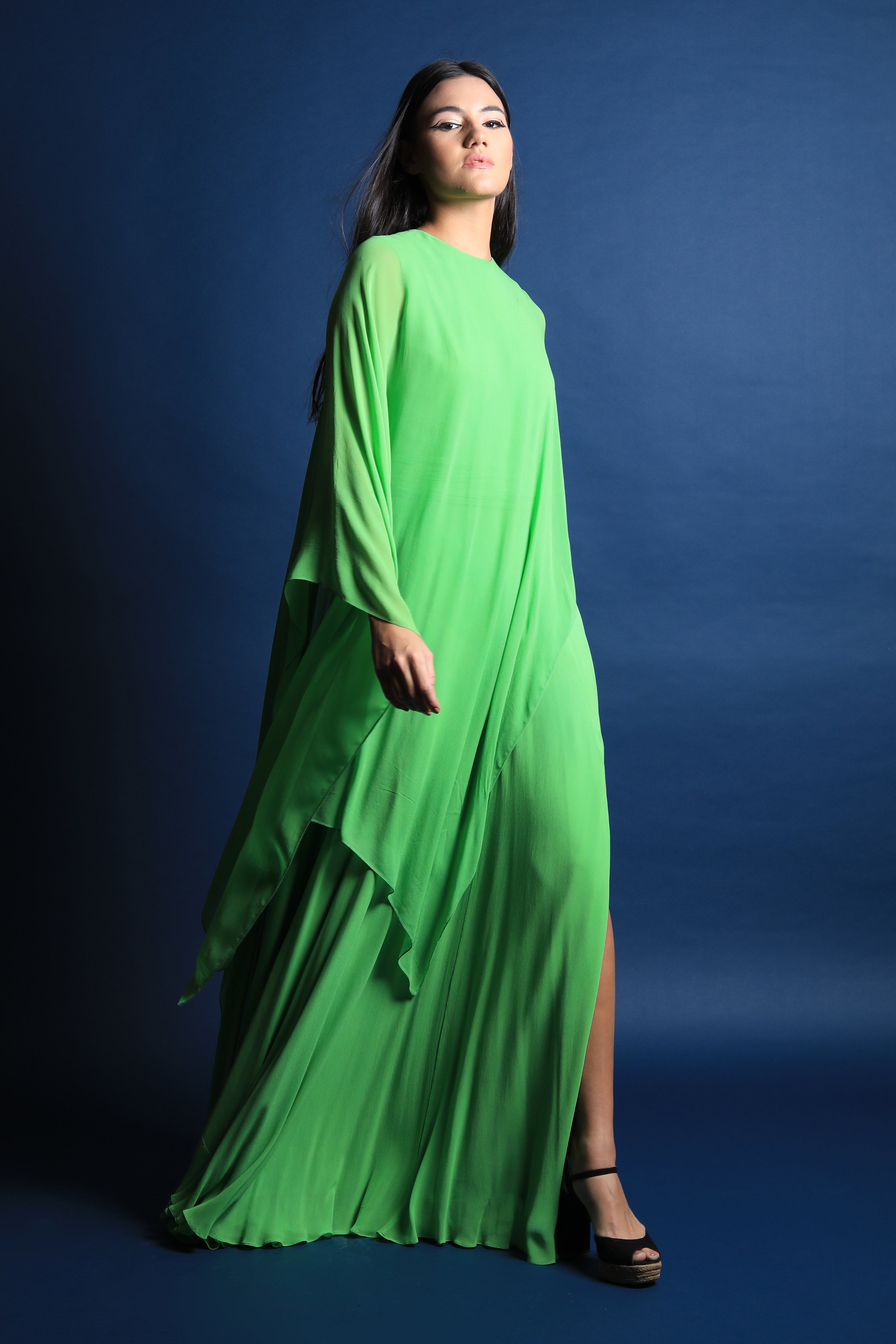 Asymmetric Cape Gown with Slit