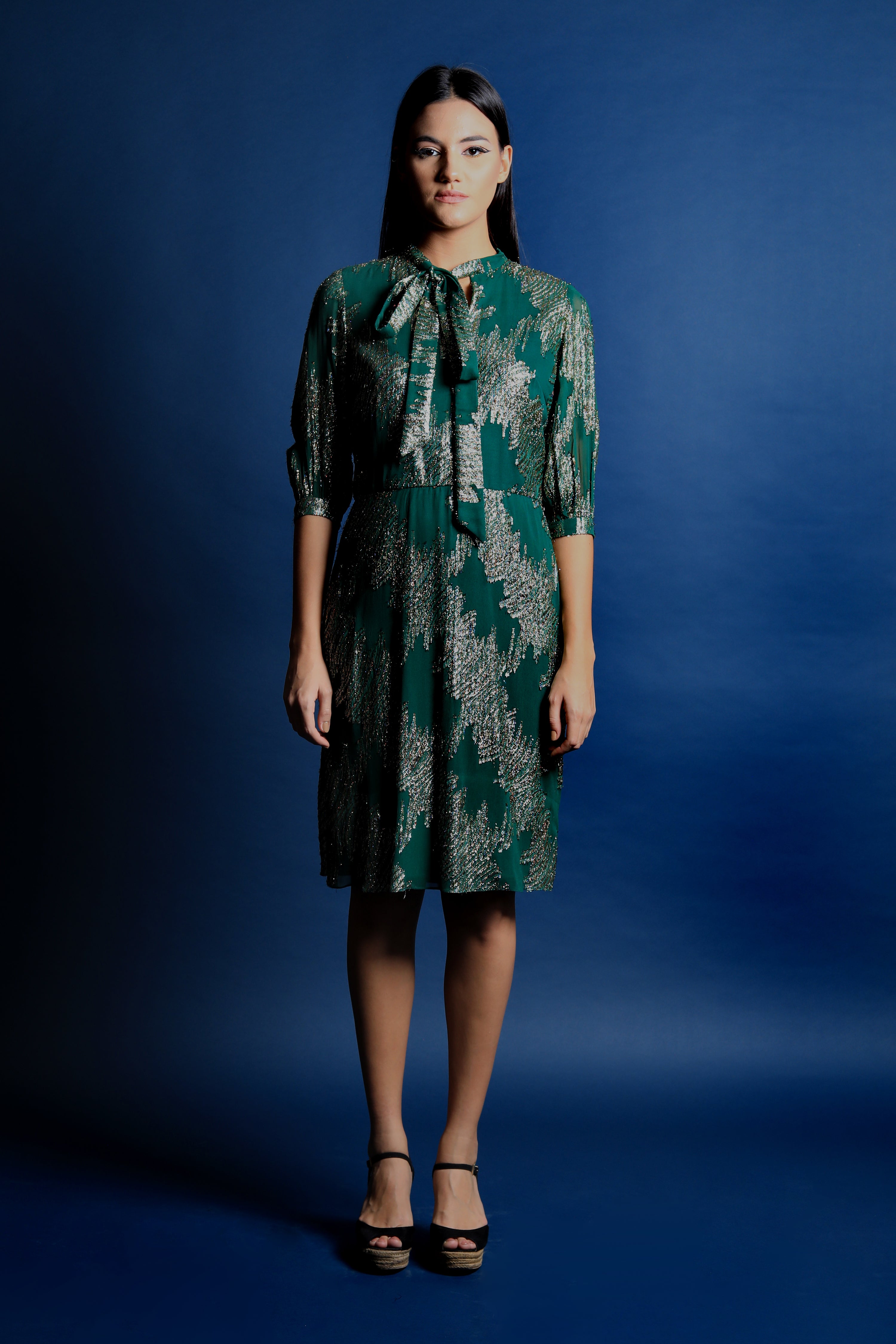 Amazon Green Scarf Collar Dress