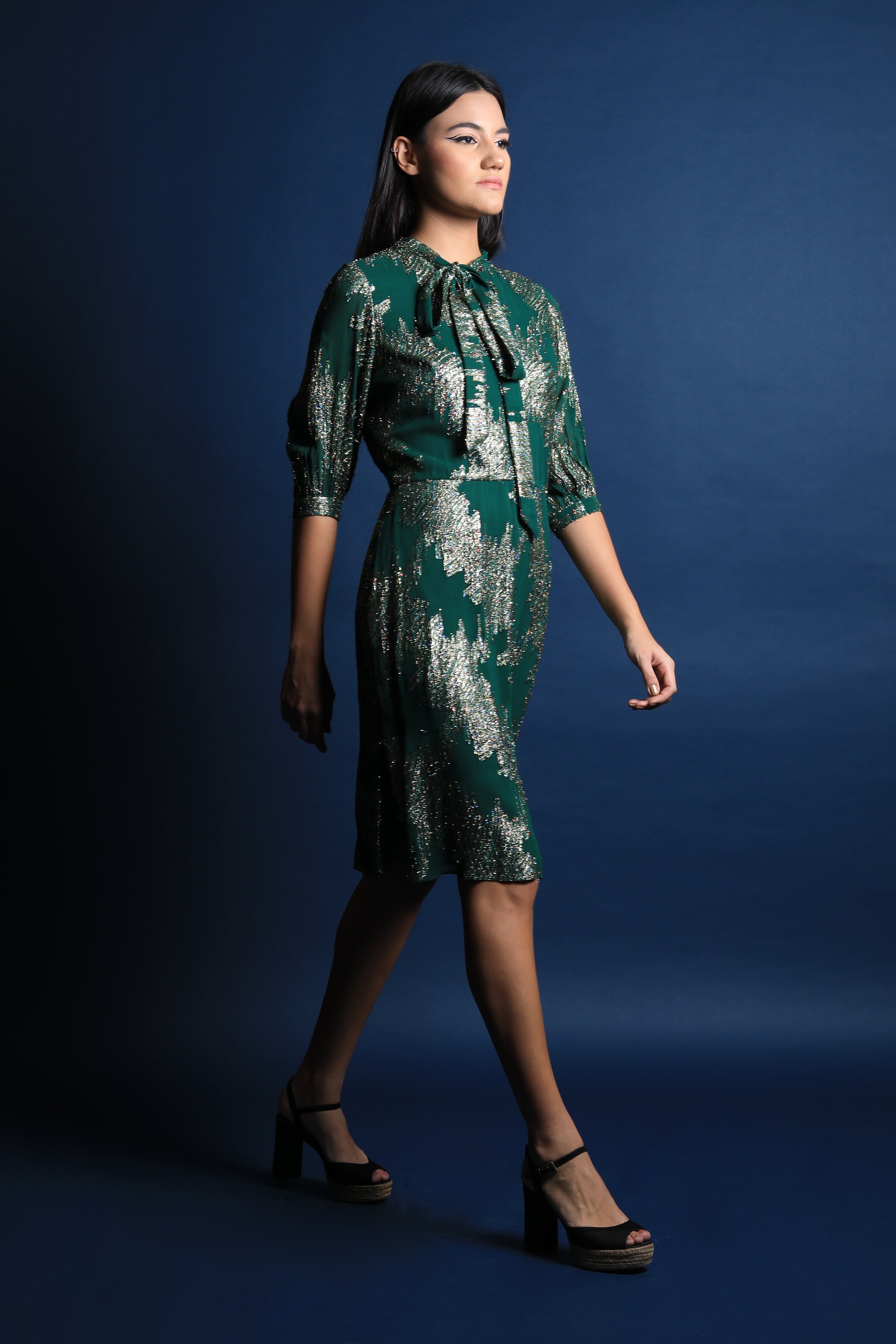 Amazon Green Scarf Collar Dress