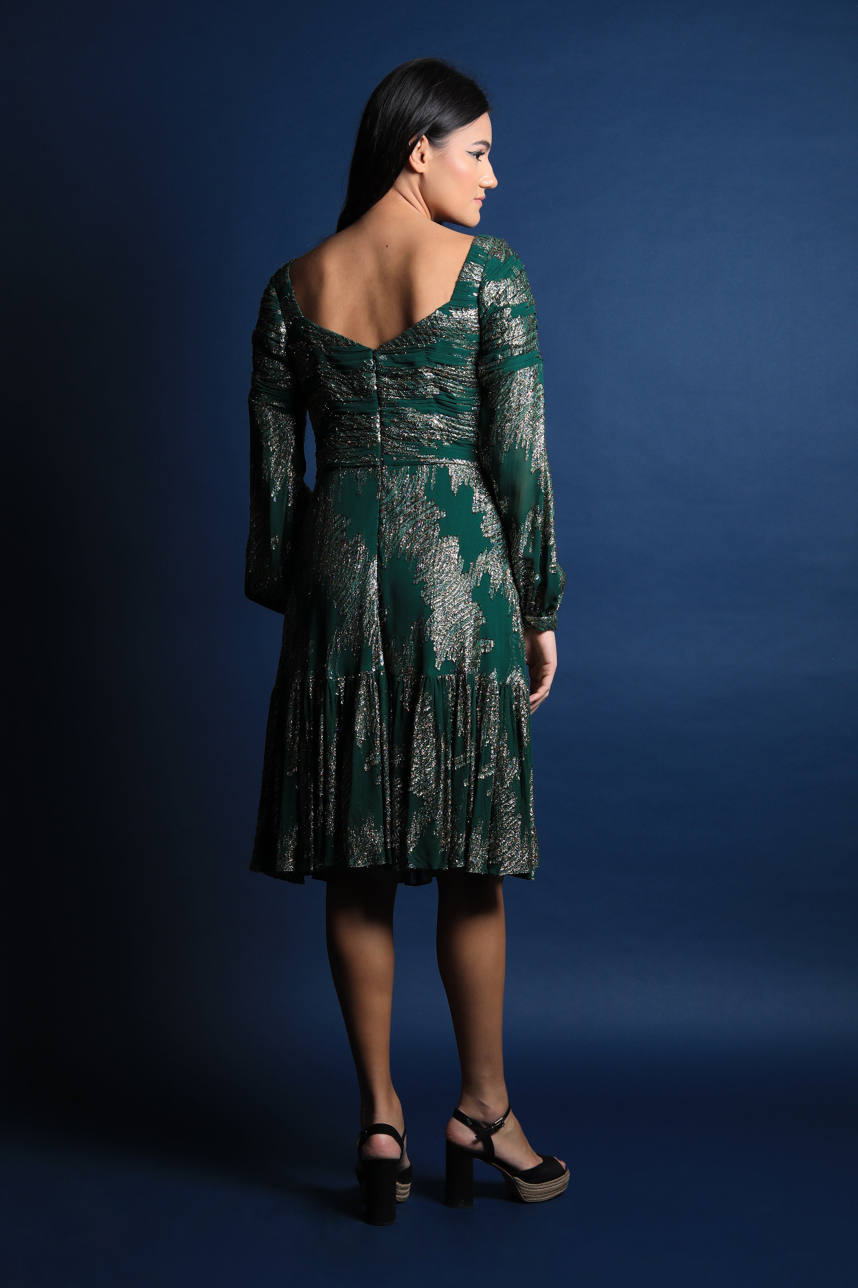 Sweetheart Neck Textured Sleeves Dress