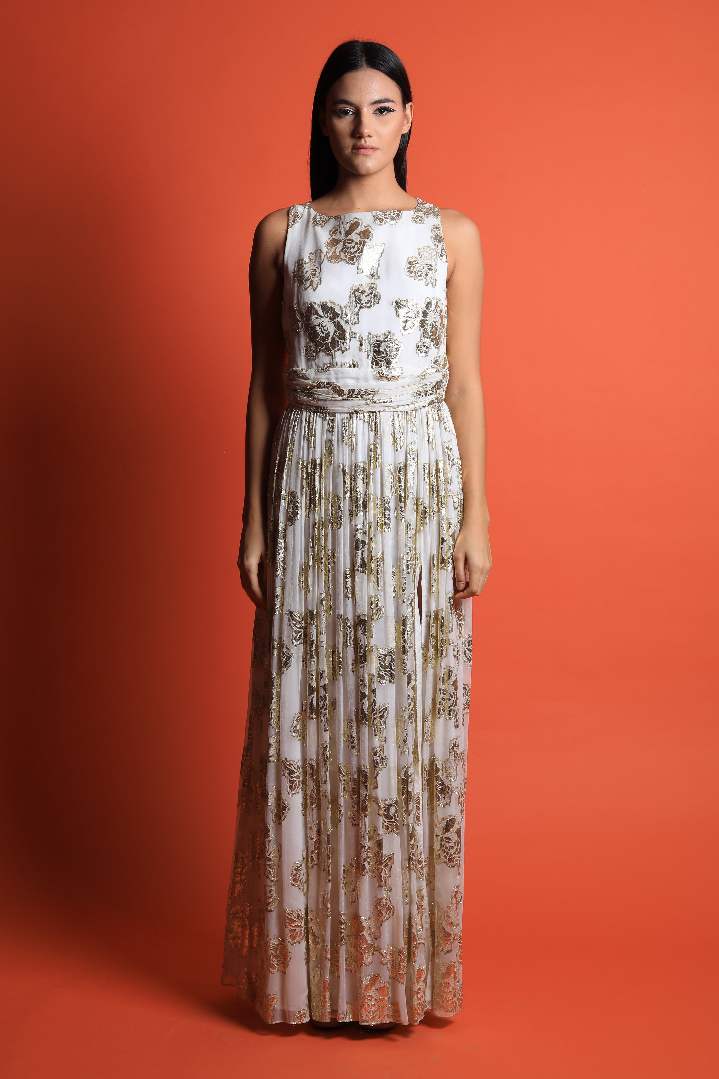 Fit & Flared Gown with Drapes