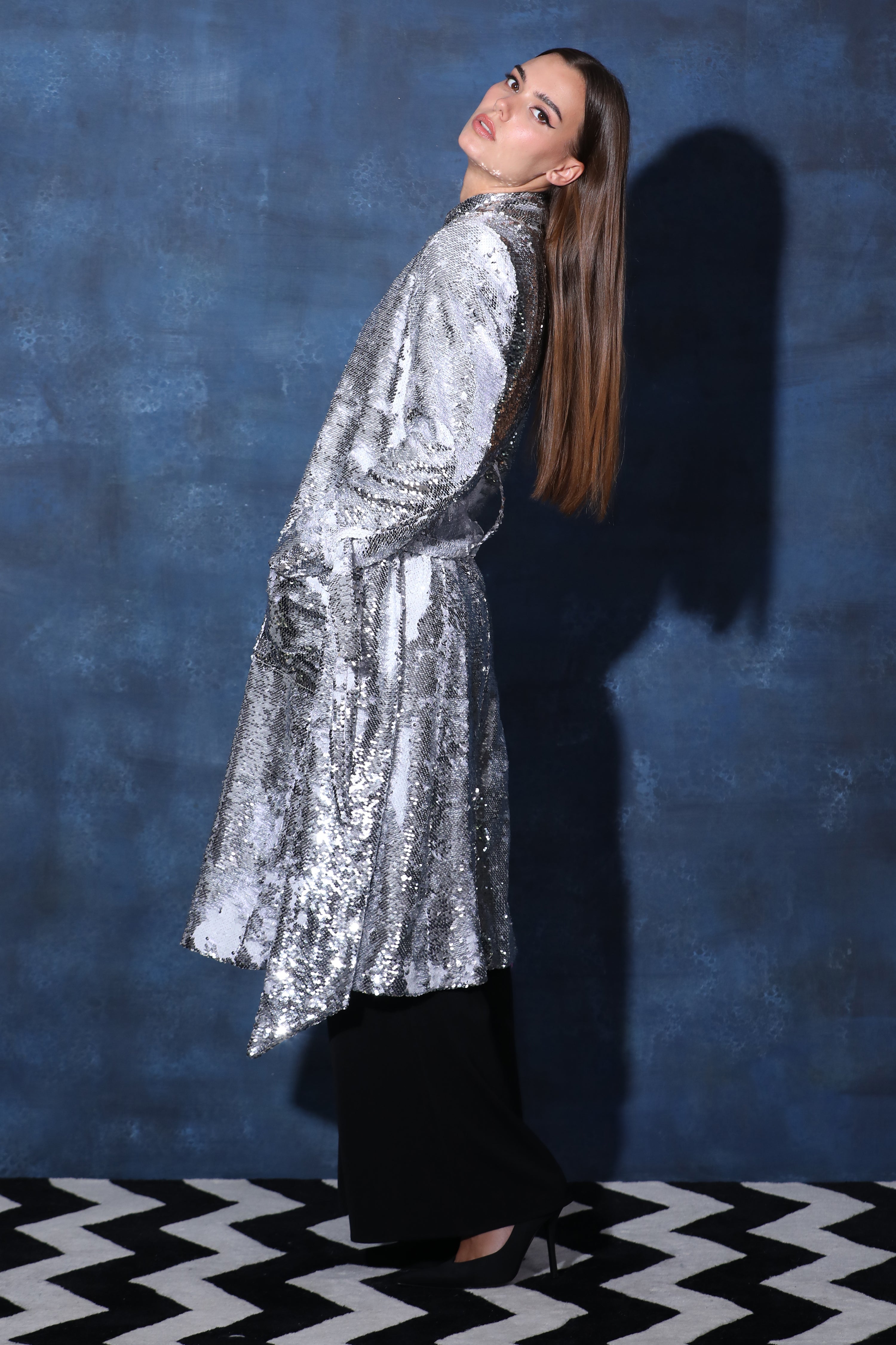 Sequence Overcoat Blazer with Full Detailed Sleeves & Belt