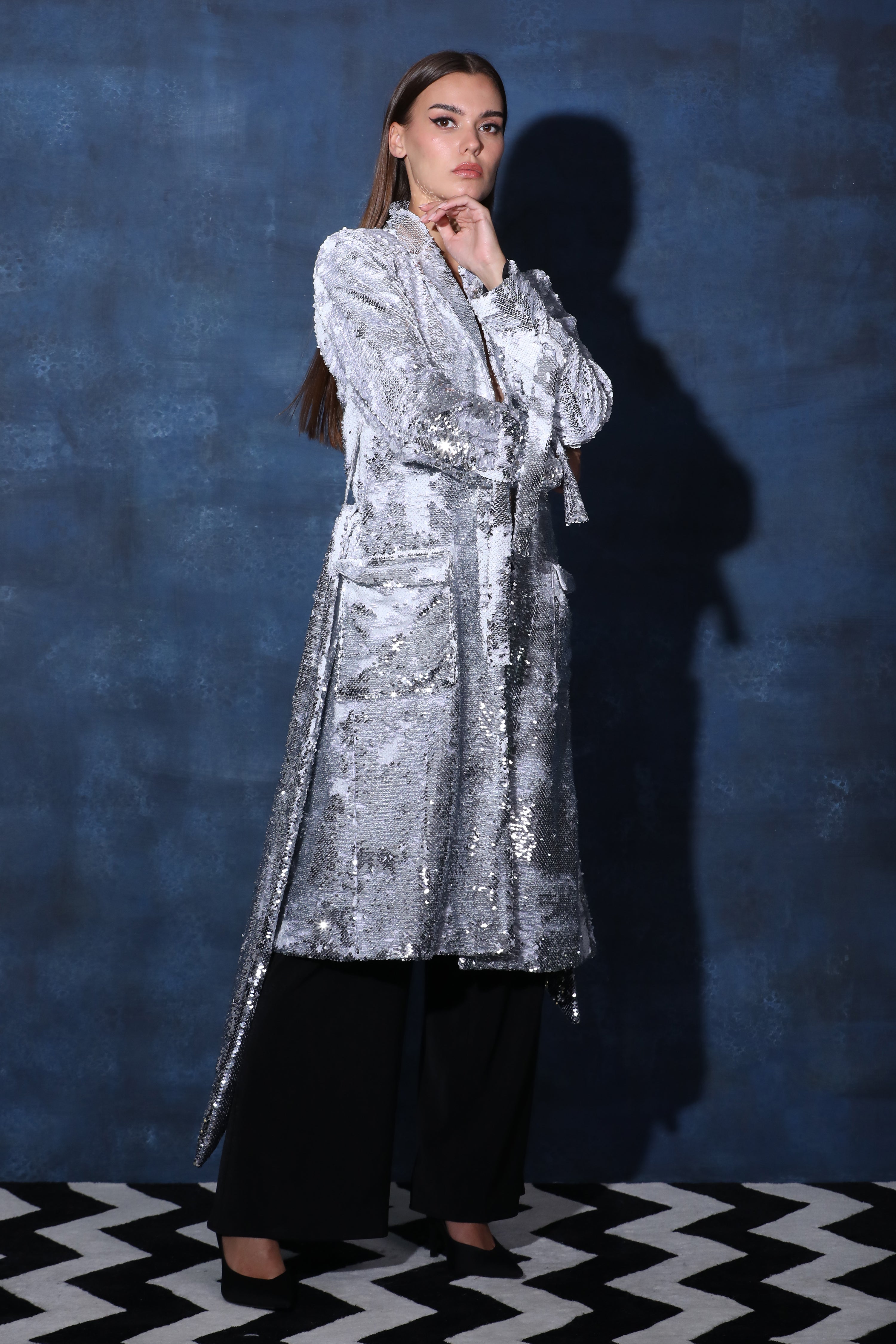 Sequence Overcoat Blazer with Full Detailed Sleeves & Belt