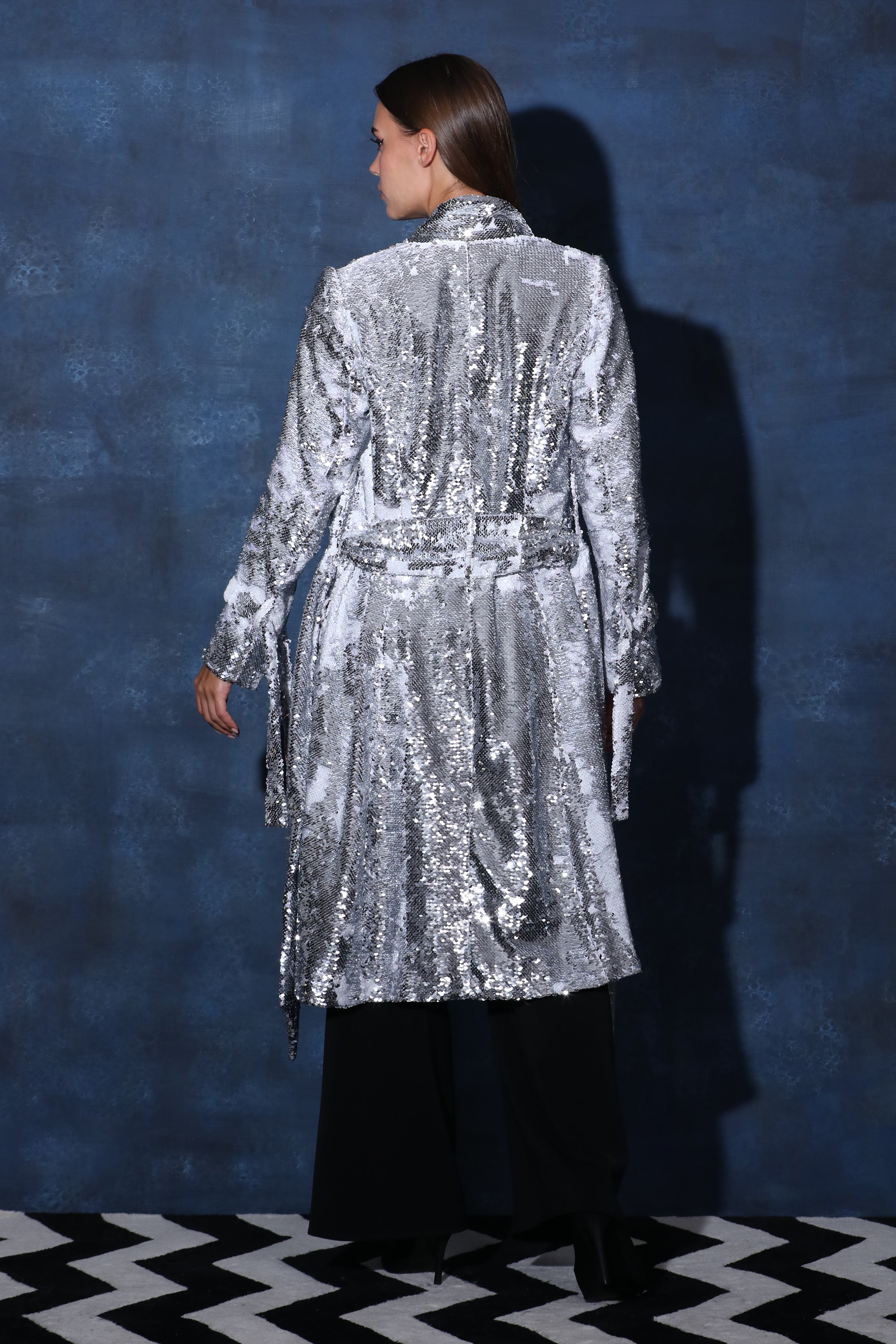 Sequence Overcoat Blazer with Full Detailed Sleeves & Belt