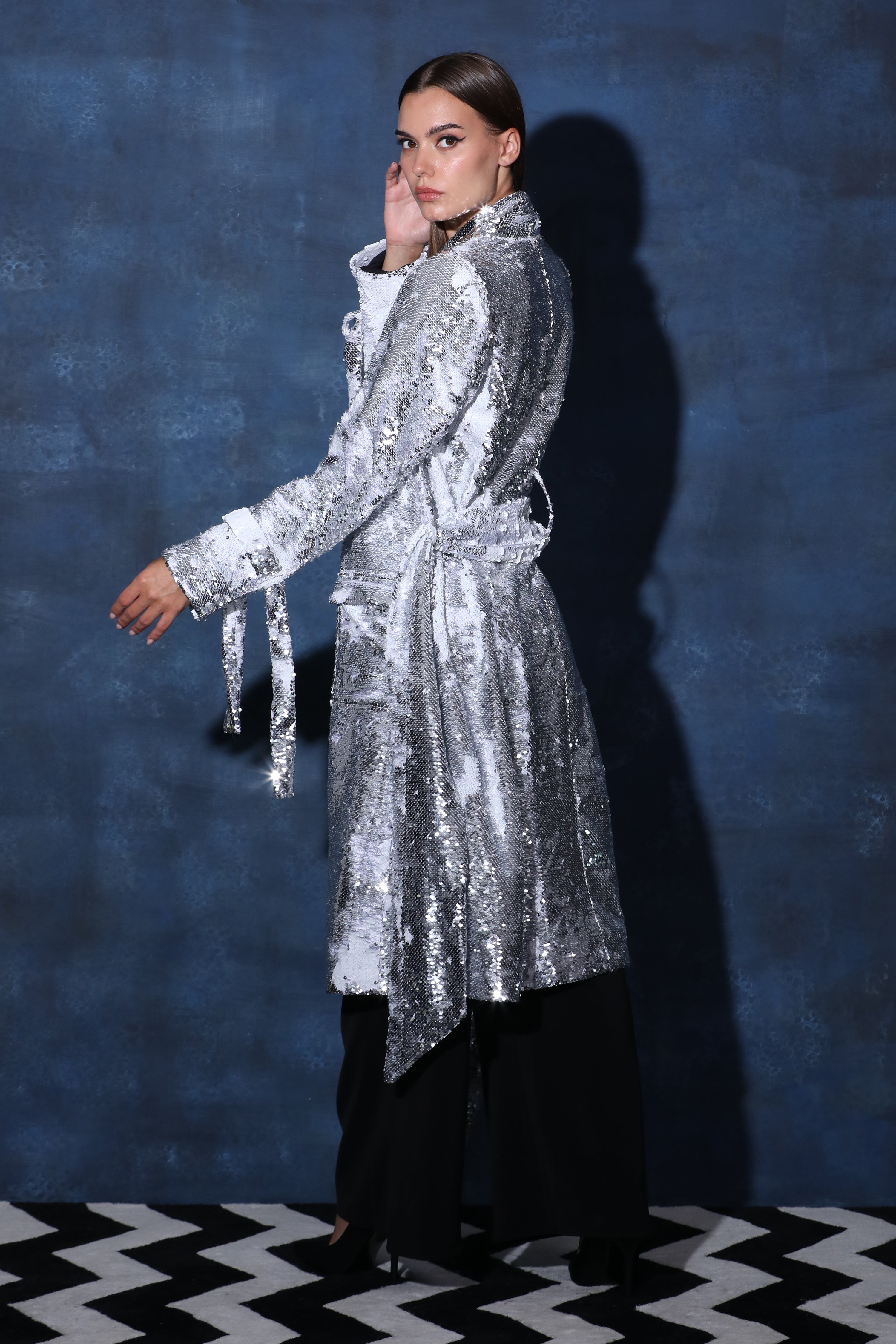 Sequence Overcoat Blazer with Full Detailed Sleeves & Belt