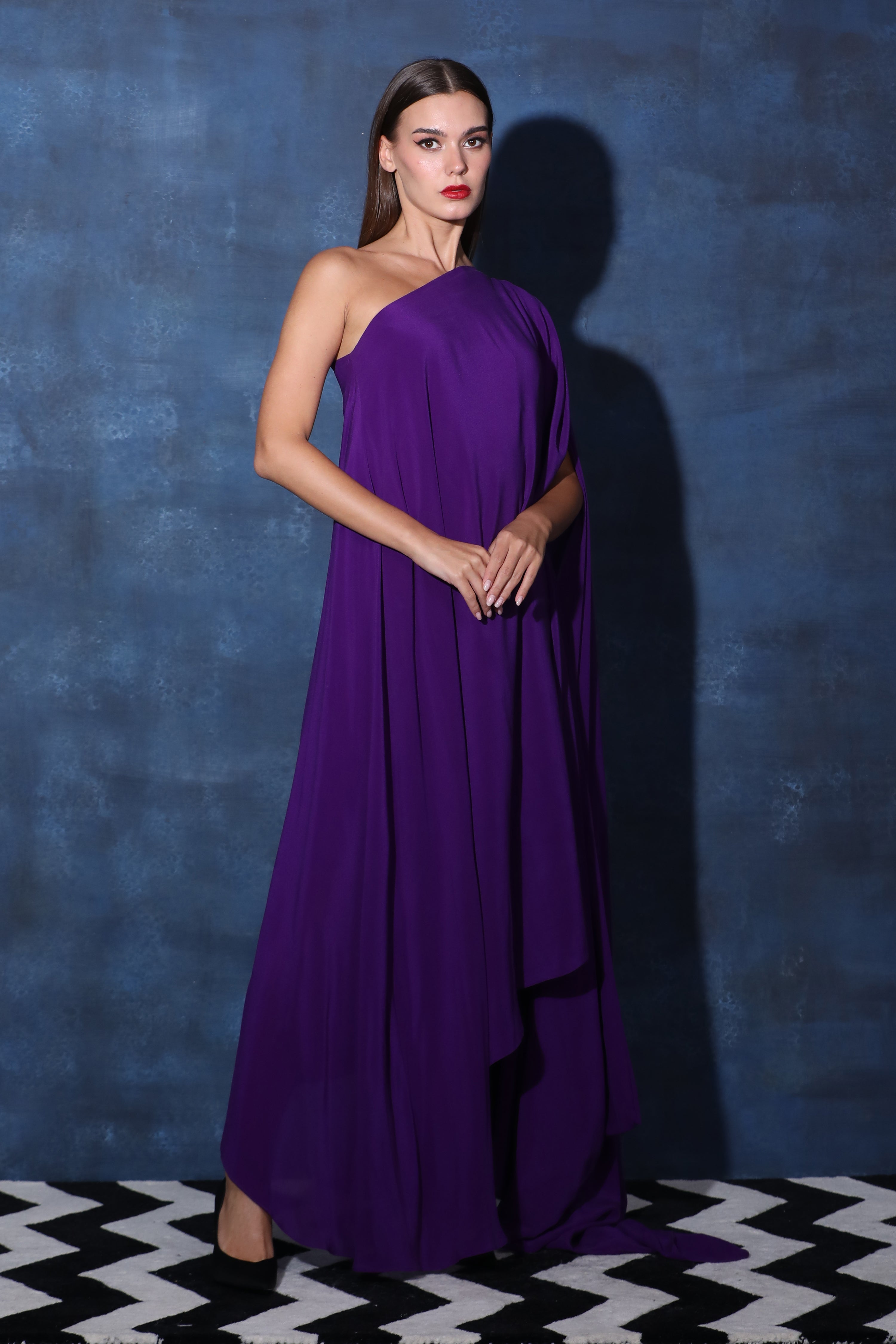 One Shoulder Purple Kaftan Dress