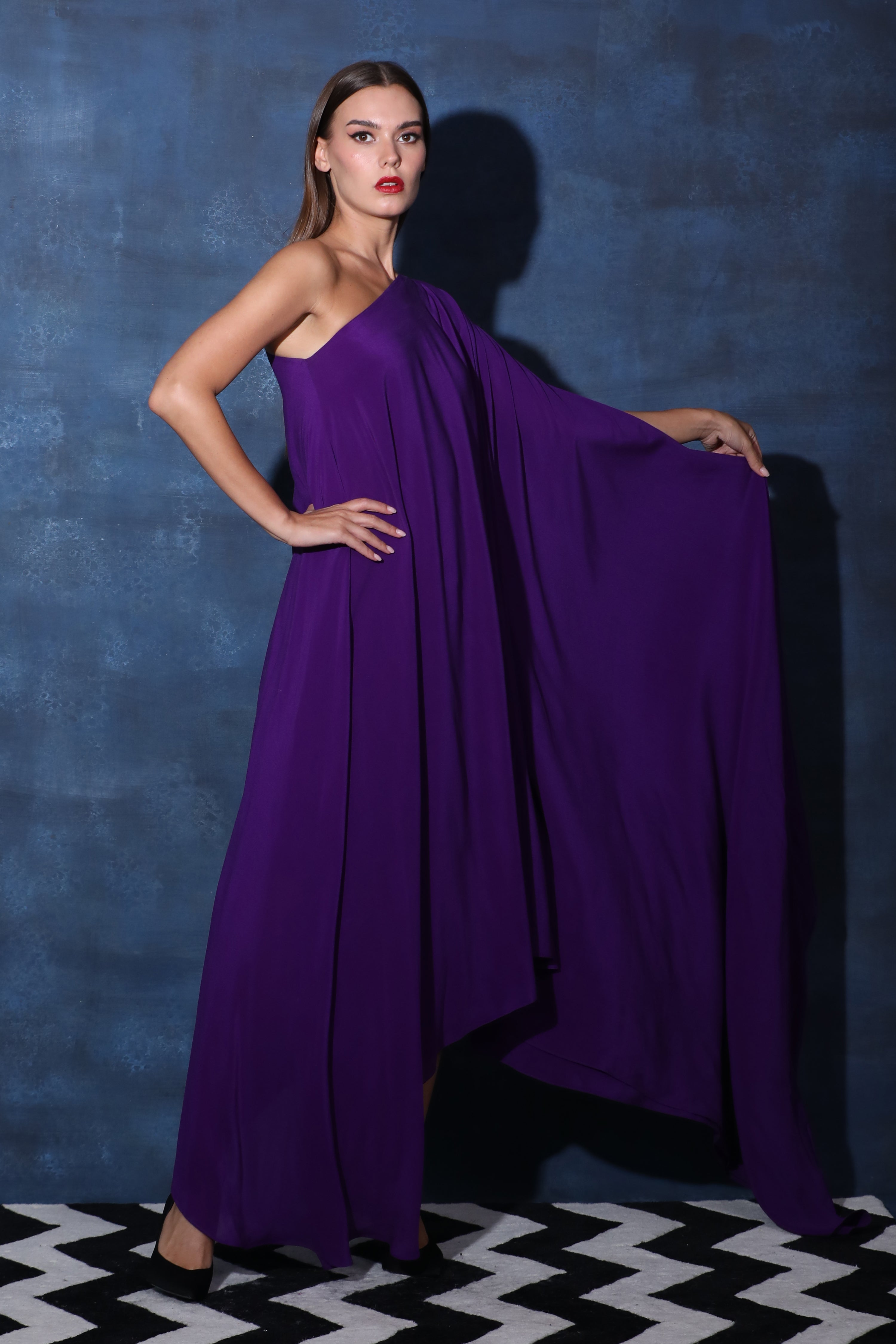 One Shoulder Purple Kaftan Dress