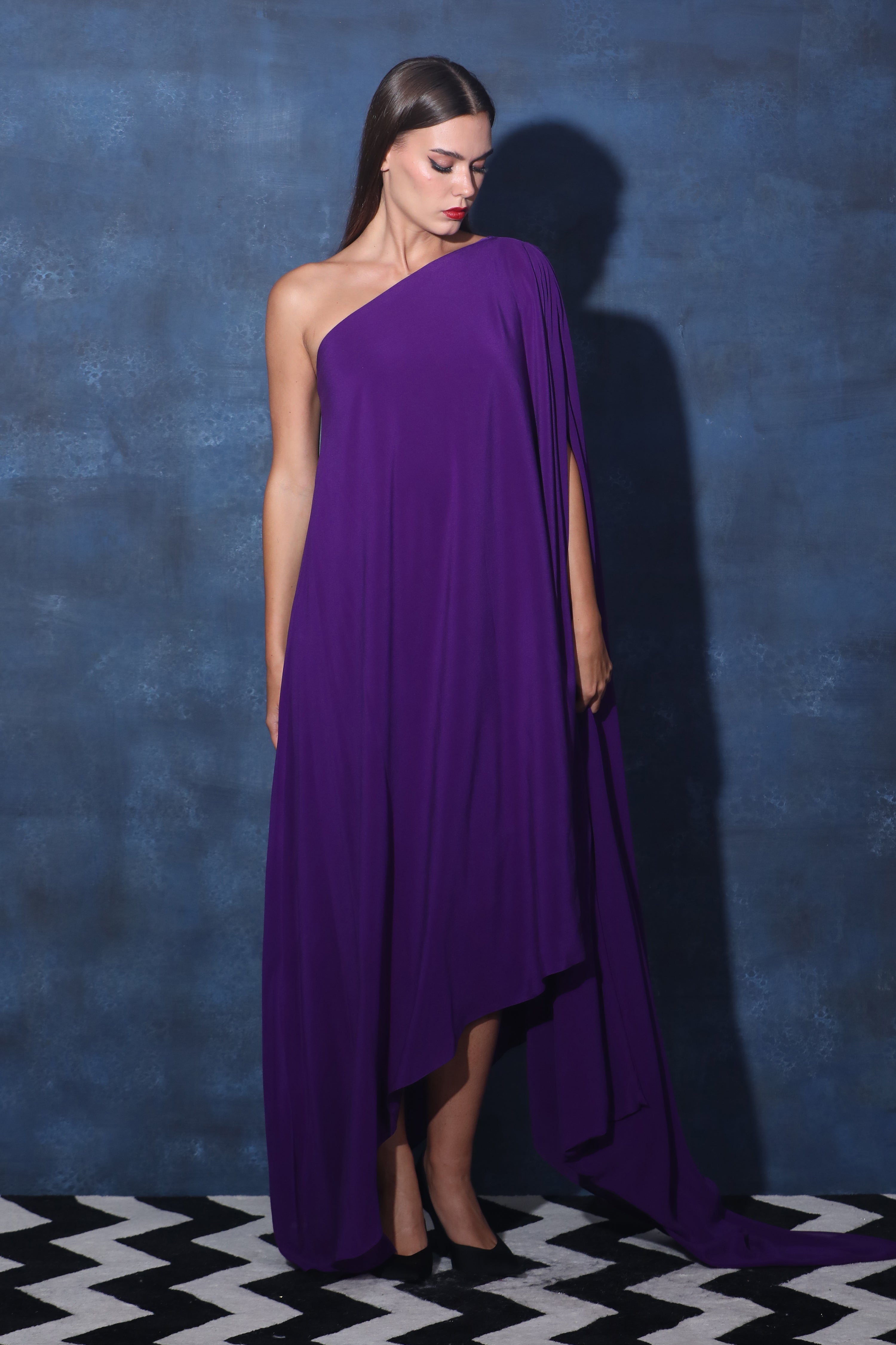 One Shoulder Purple Kaftan Dress