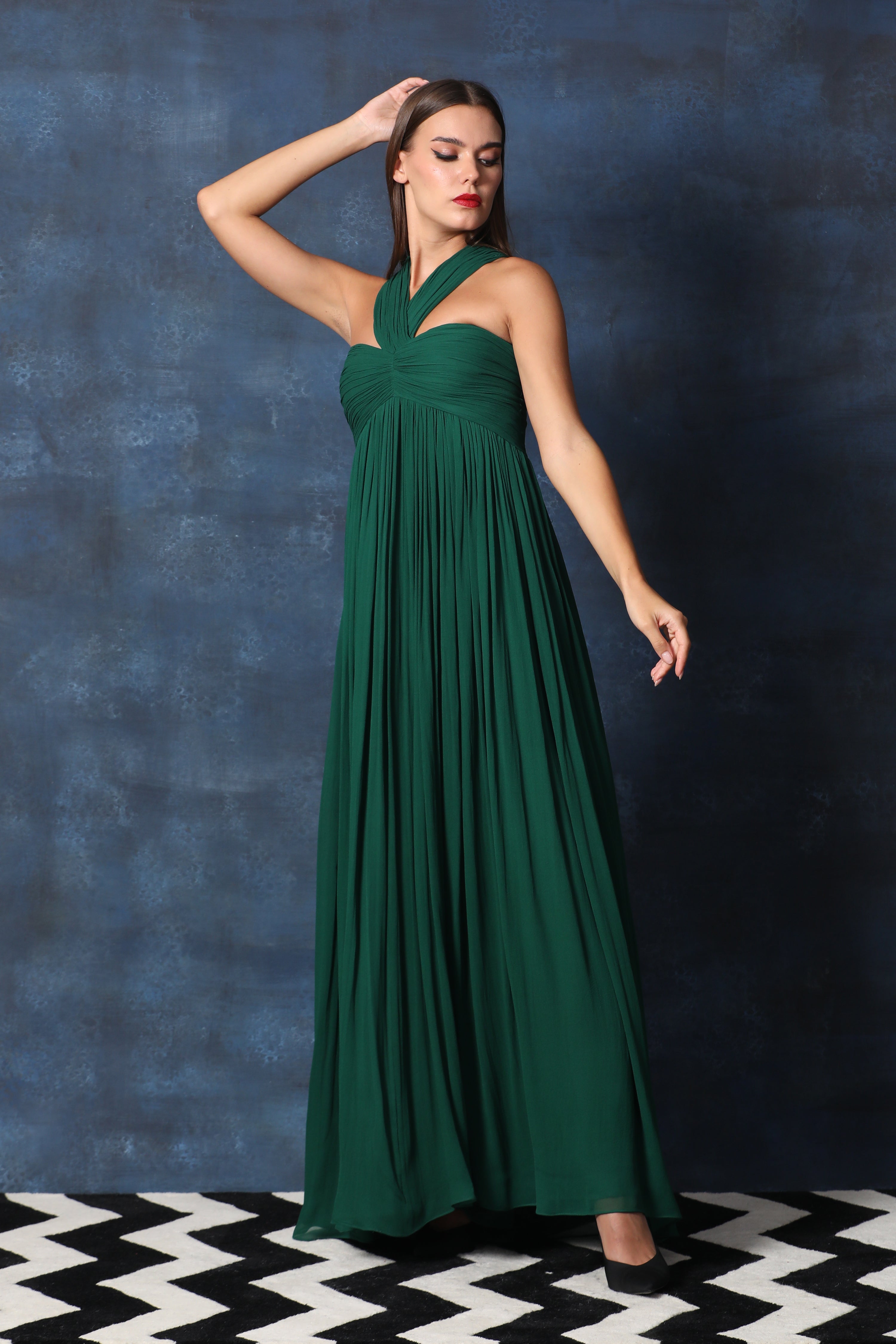 Criss Cross Neckline High Waist Long Gown