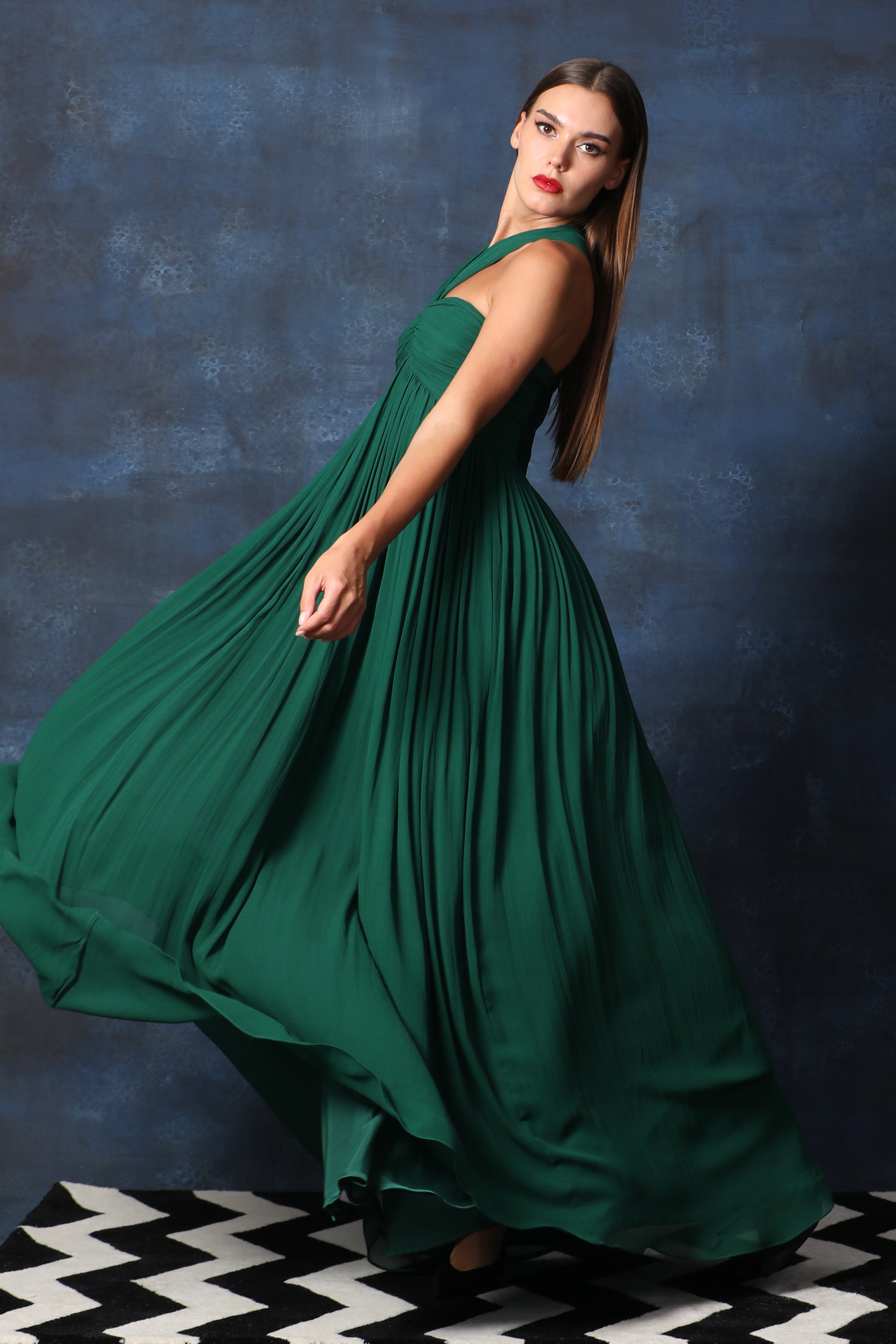 Criss Cross Neckline High Waist Long Gown
