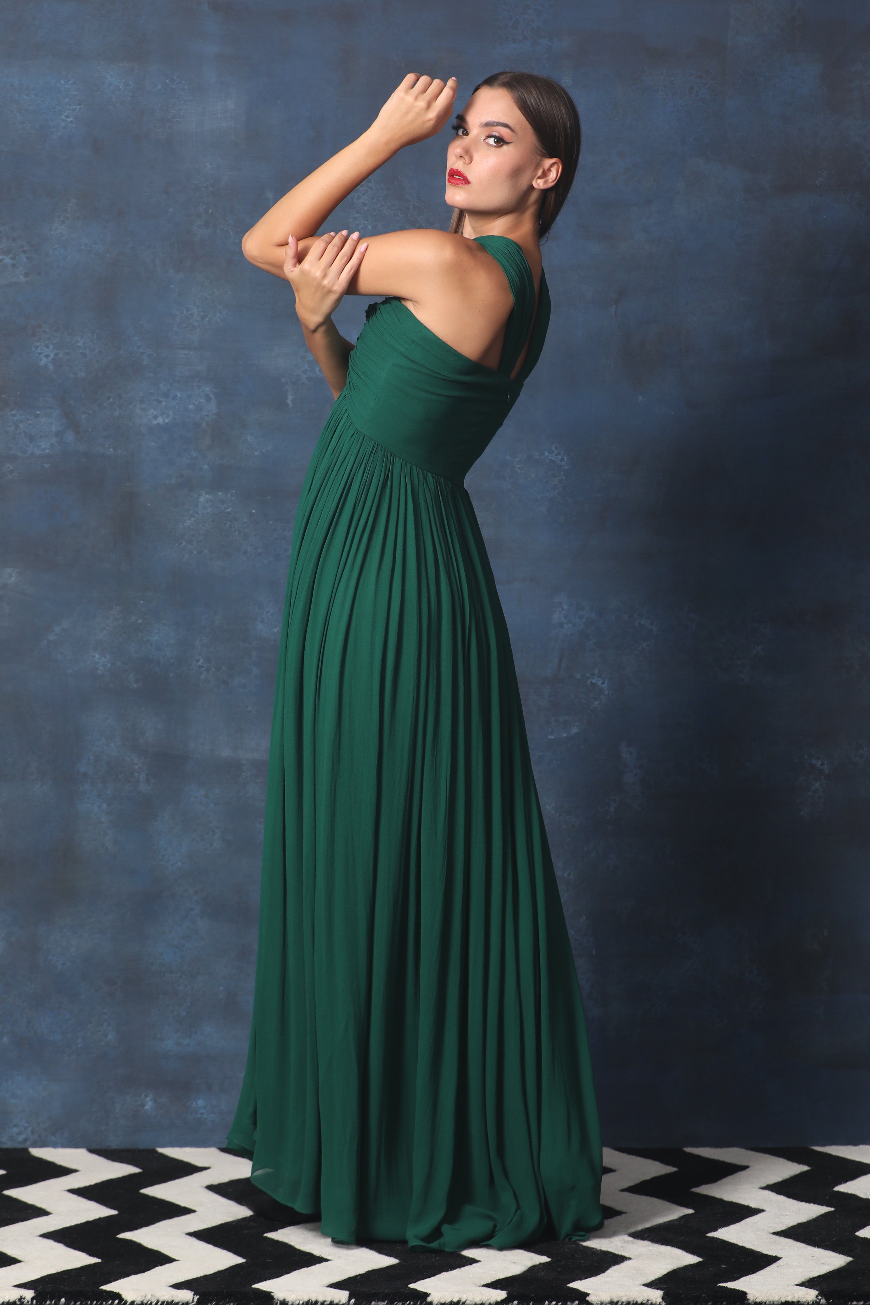 Criss Cross Neckline High Waist Long Gown
