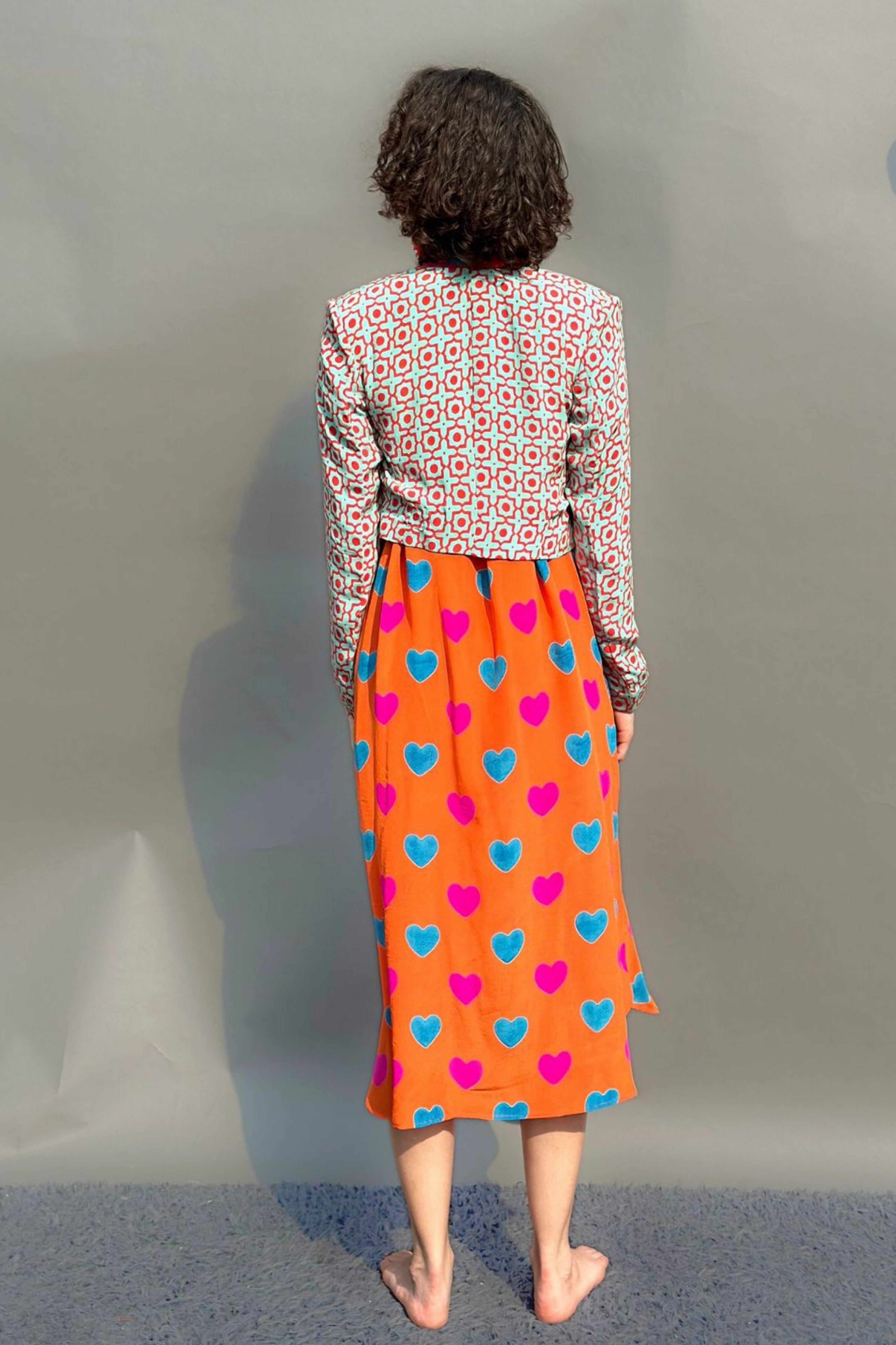 Red & Aqua Honeycomb Print Jacket With Zip Detail