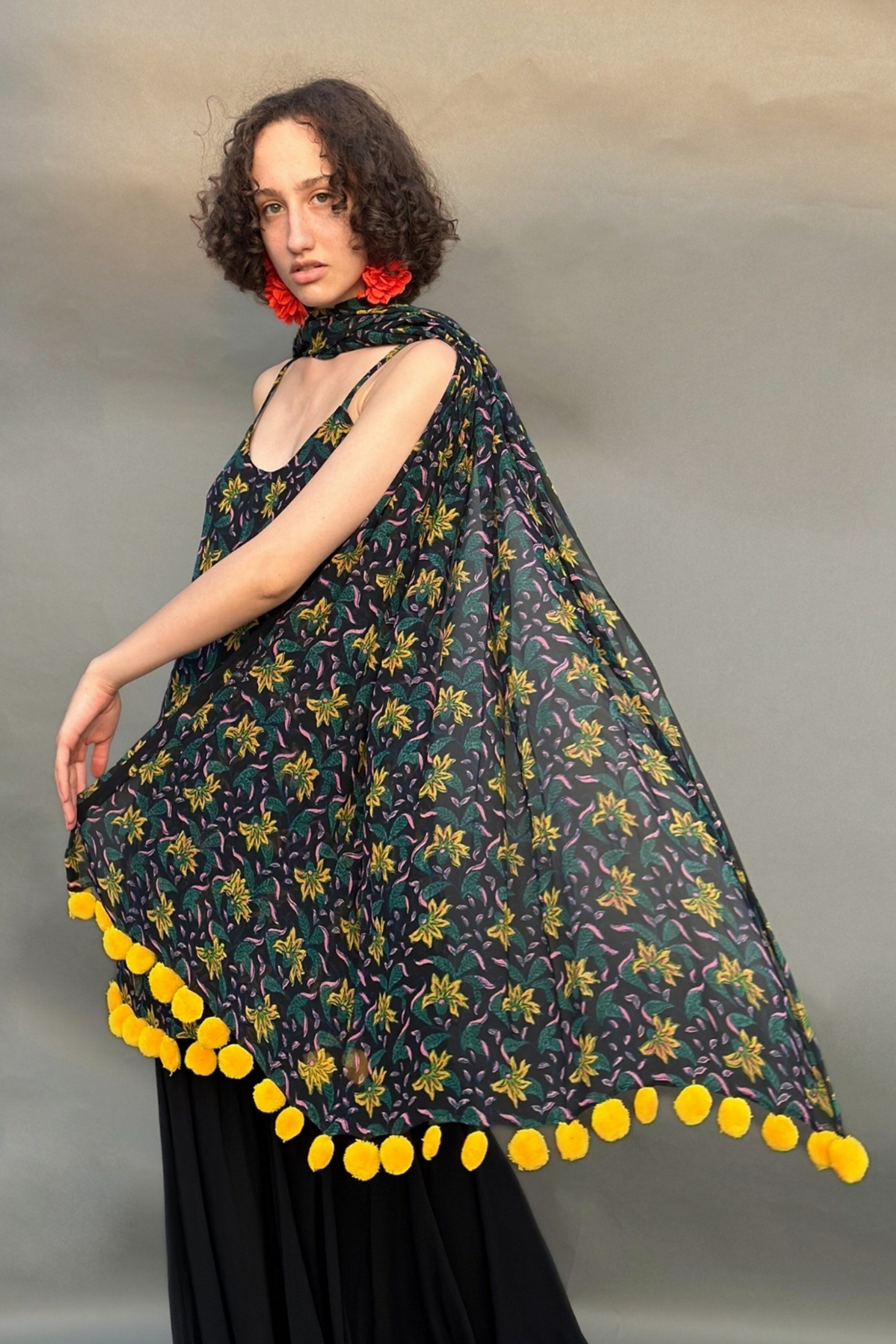 Black & Yellow Block Print Strappy Kurta Sharara Set