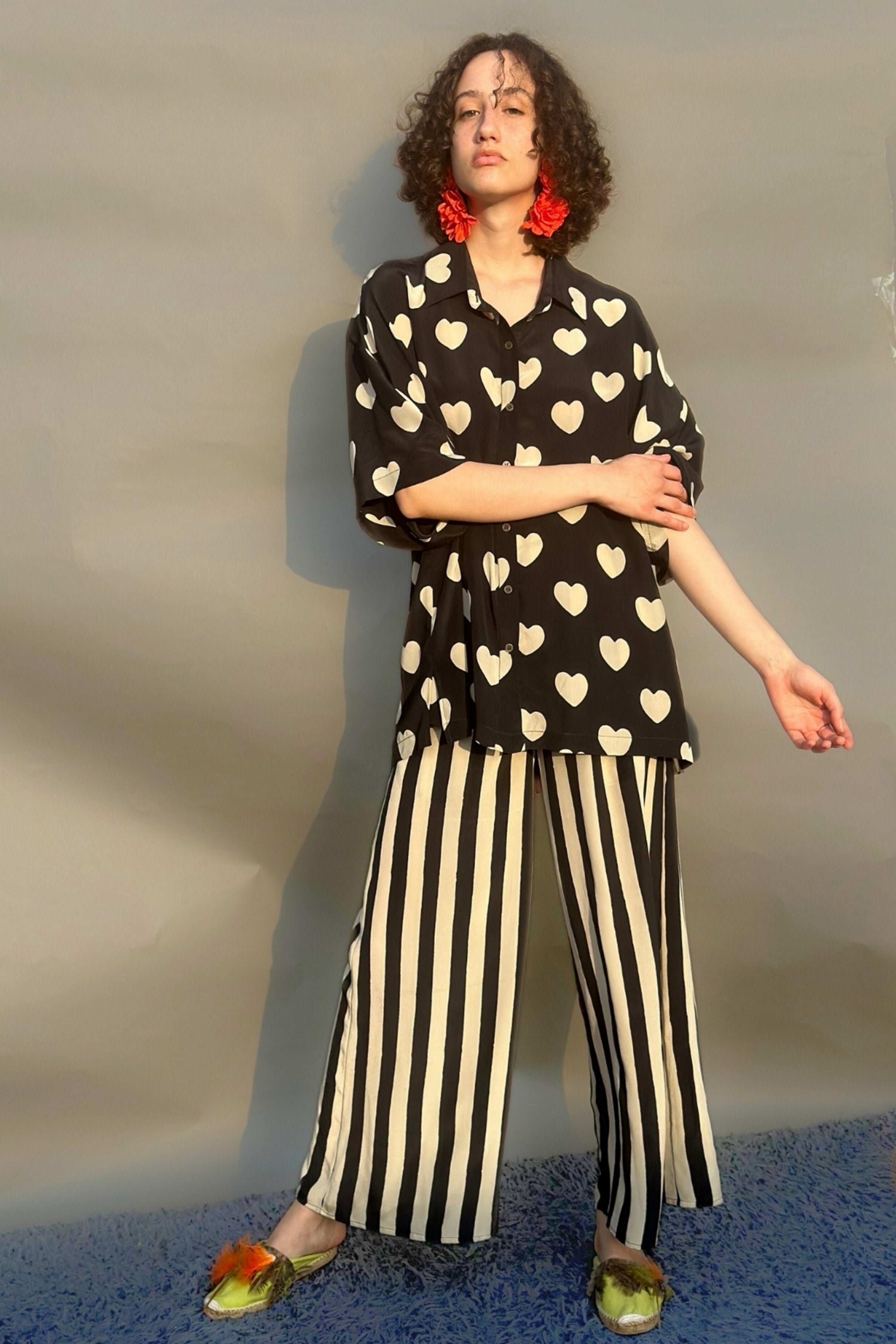 Black Heart Print No Armhole Shirt