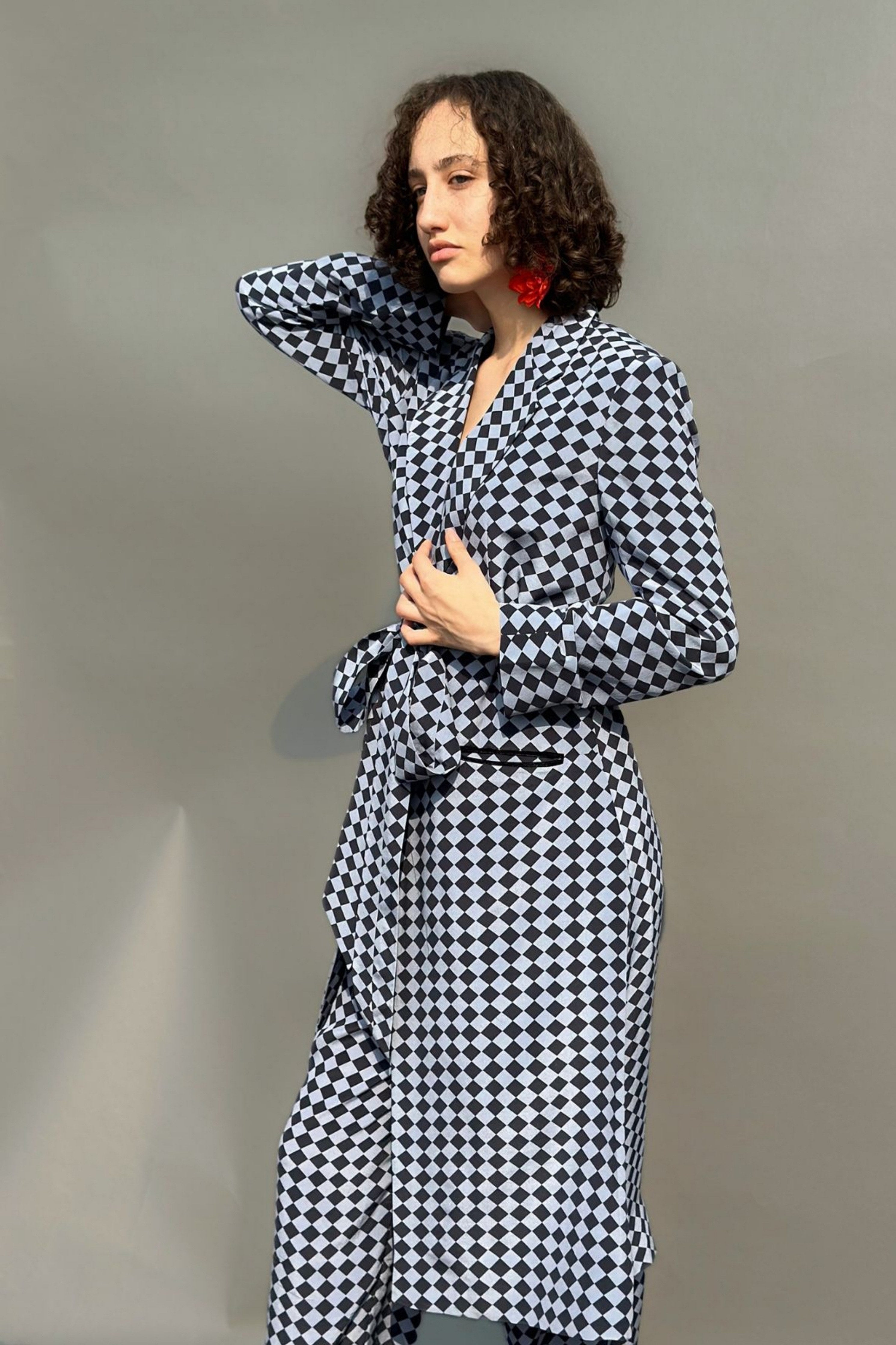 Black & Grey Trench With Camisole, Belt & Balloon Pants