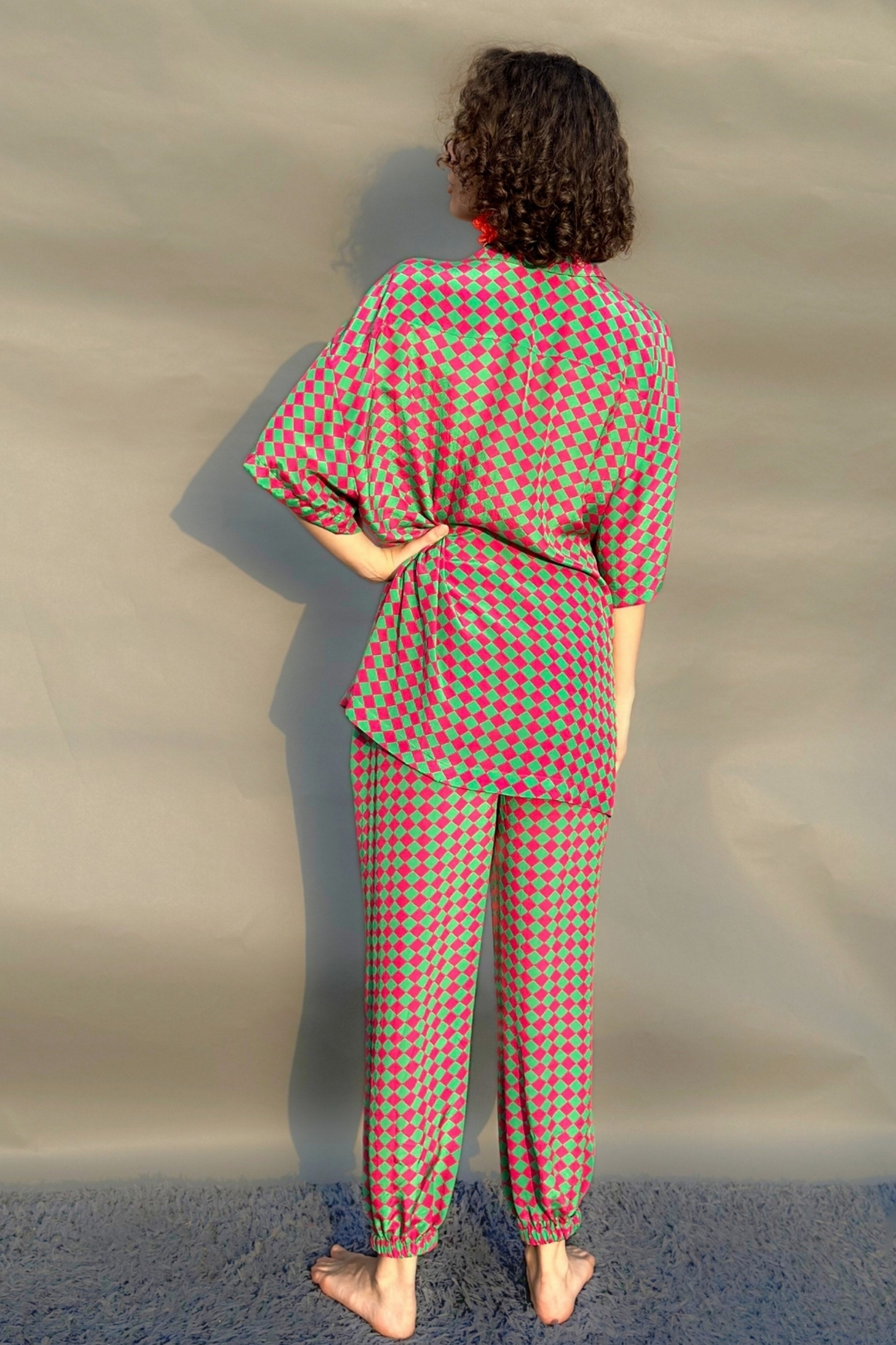 Green & Pink No Armhole Shirt & Wide Legged Pants