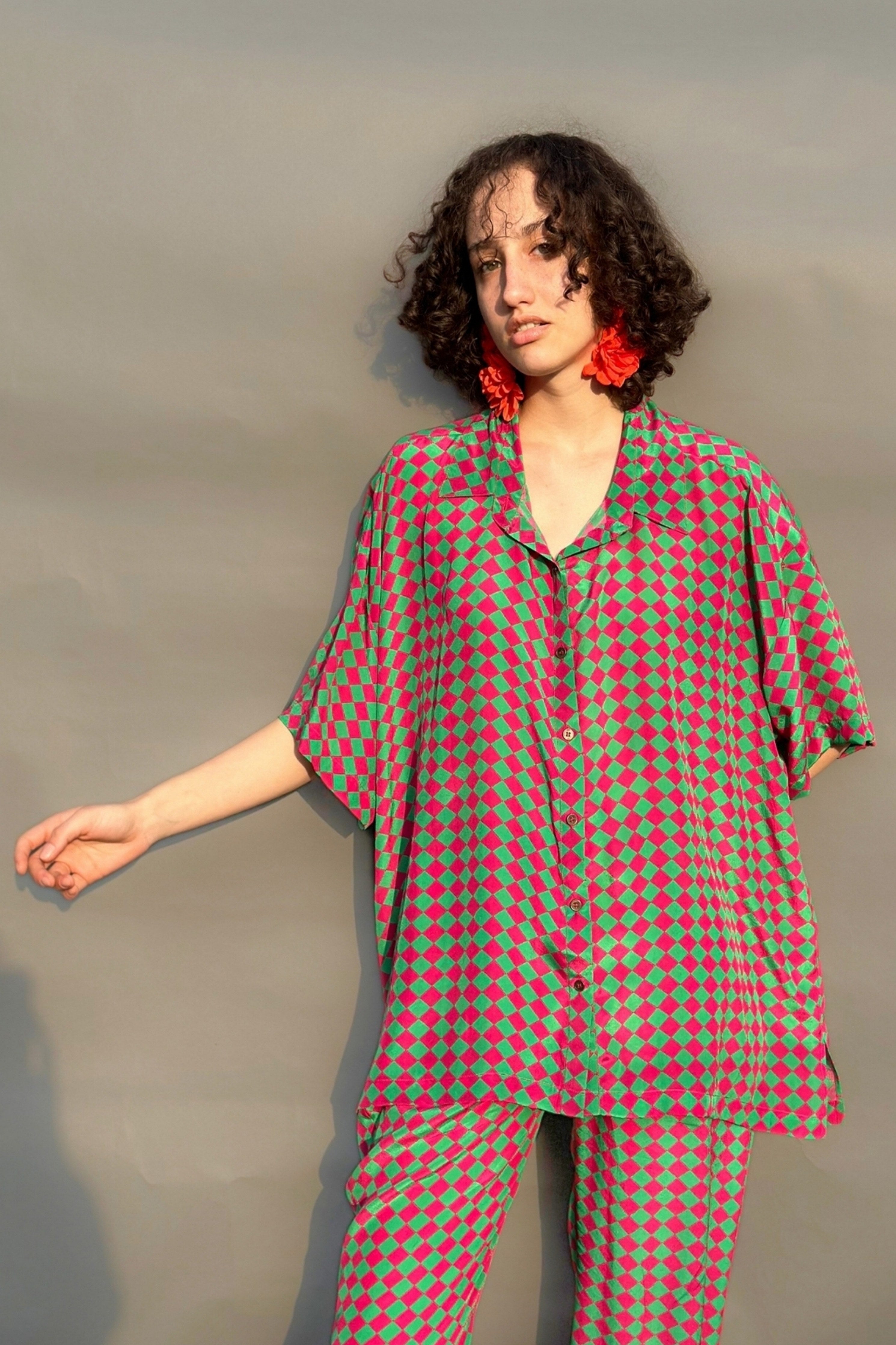 Green & Pink No Armhole Shirt & Wide Legged Pants