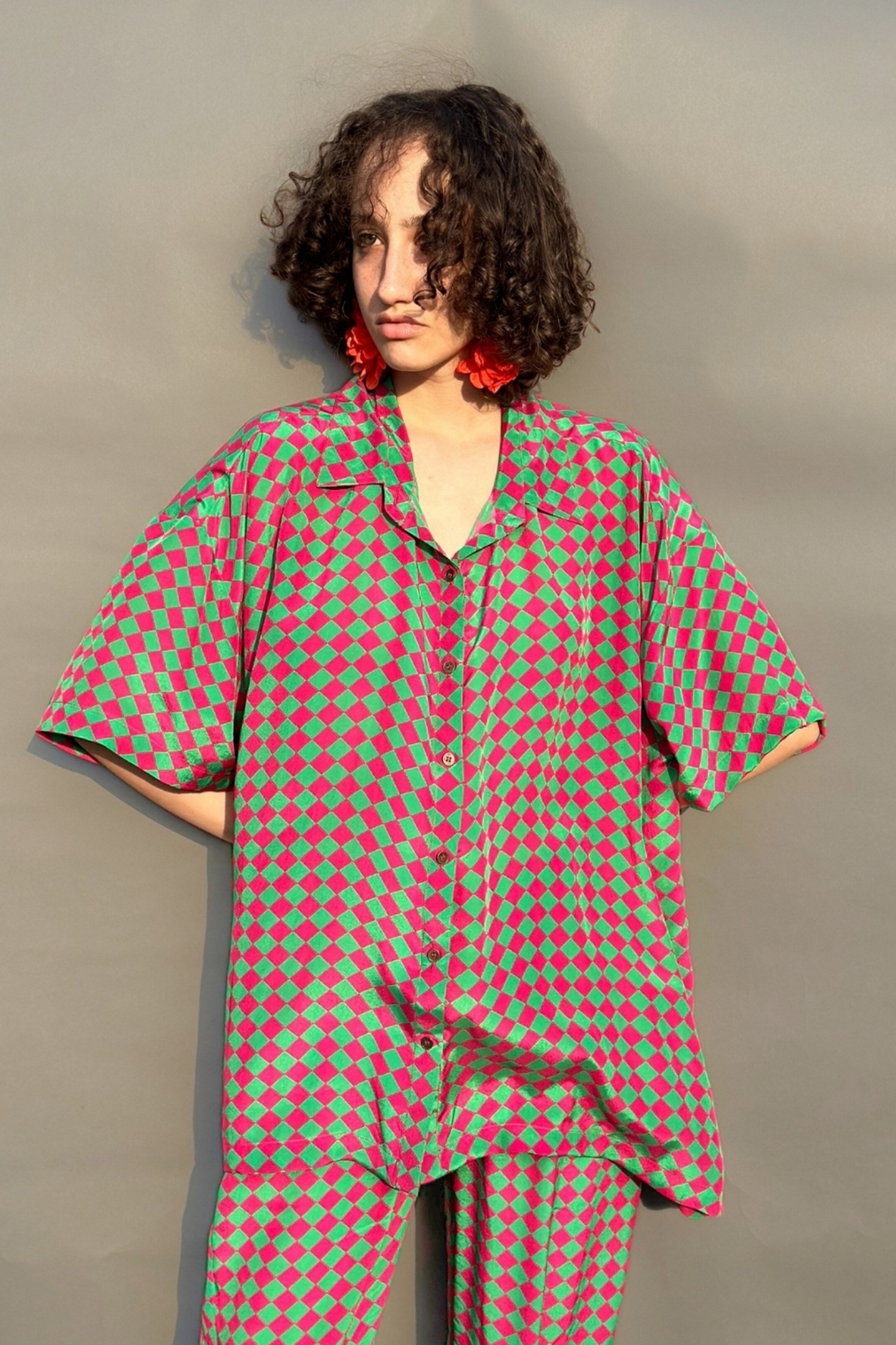 Green & Pink No Armhole Shirt & Wide Legged Pants