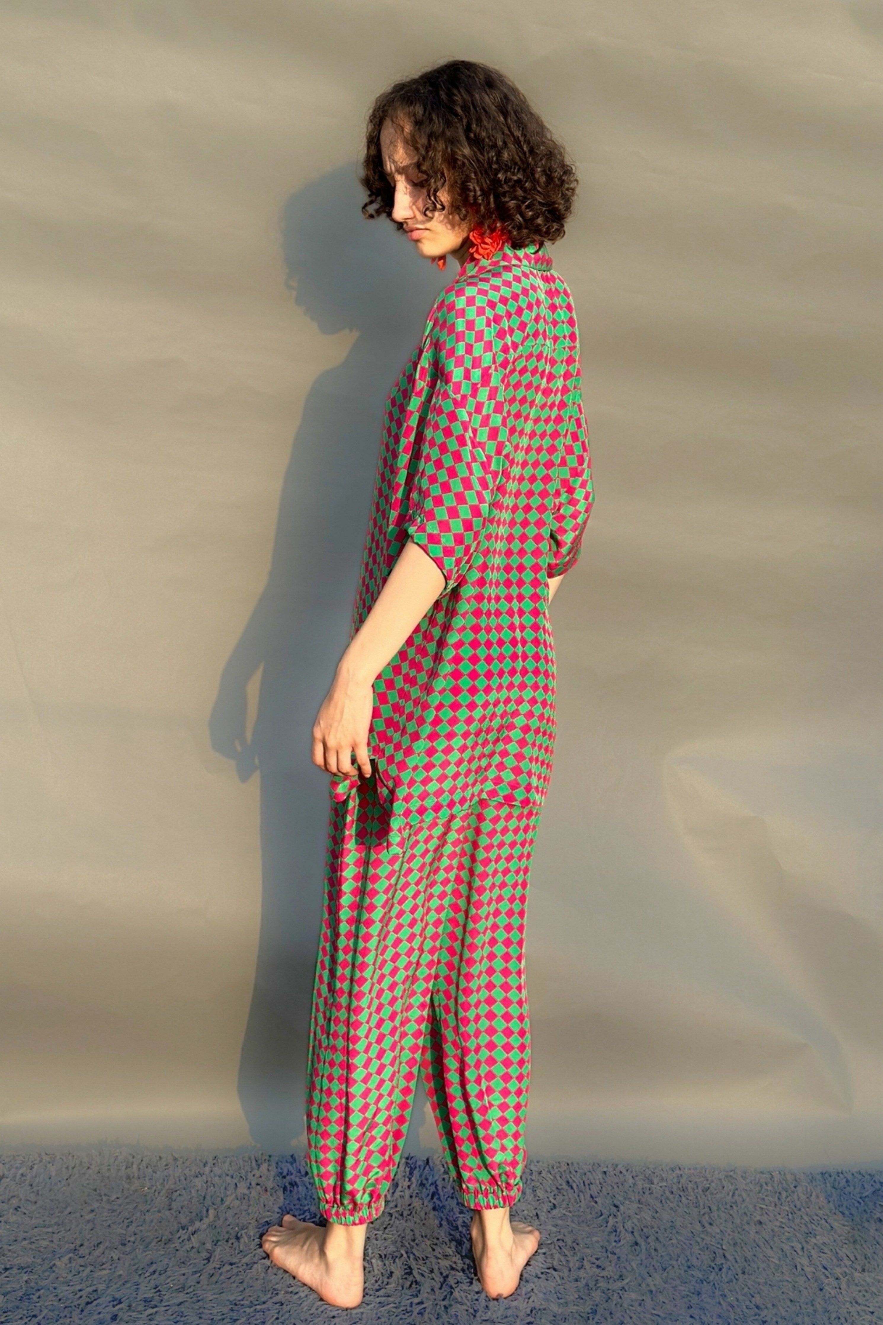 Green & Pink No Armhole Shirt & Wide Legged Pants