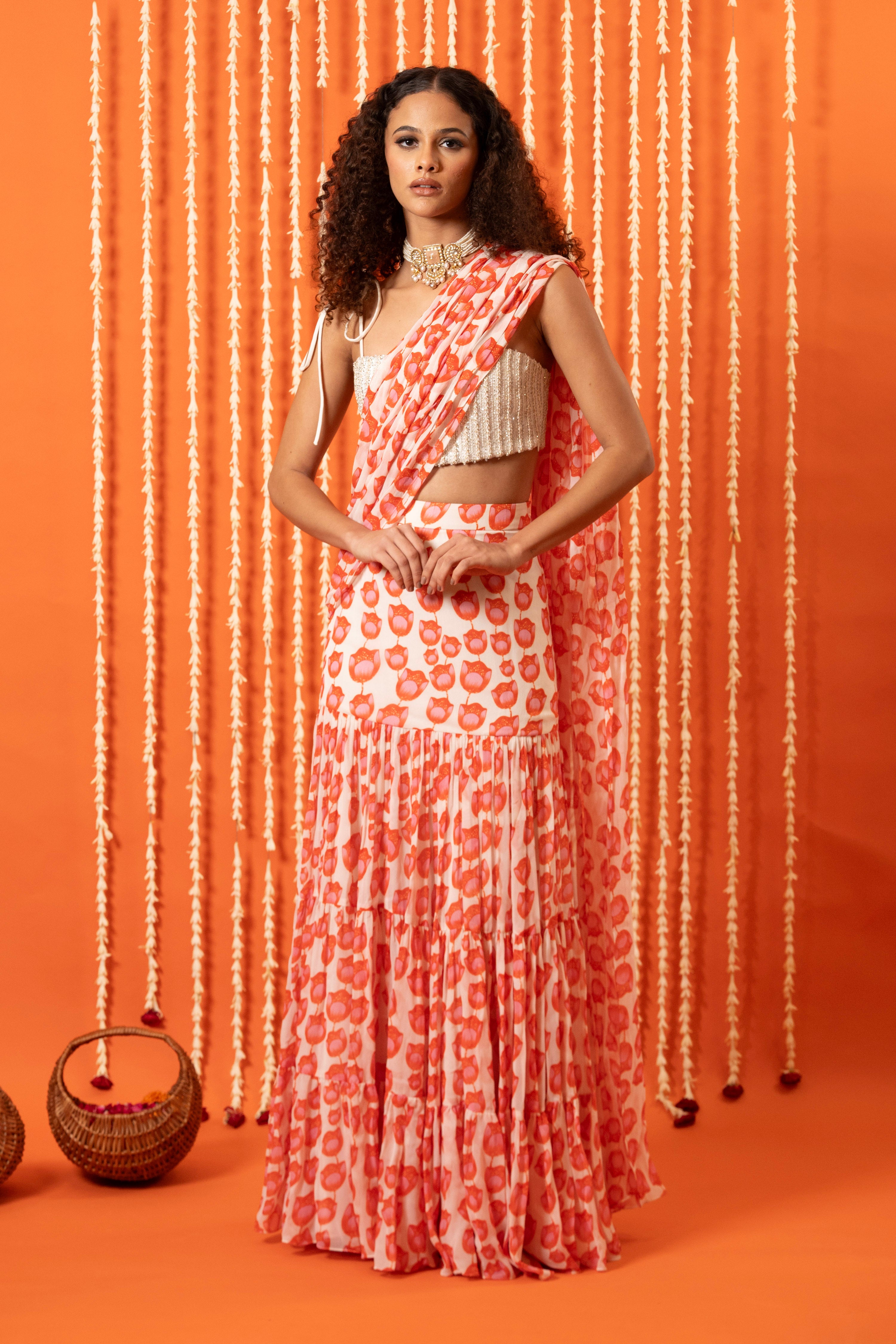 Pre Stitched Tiered Saree