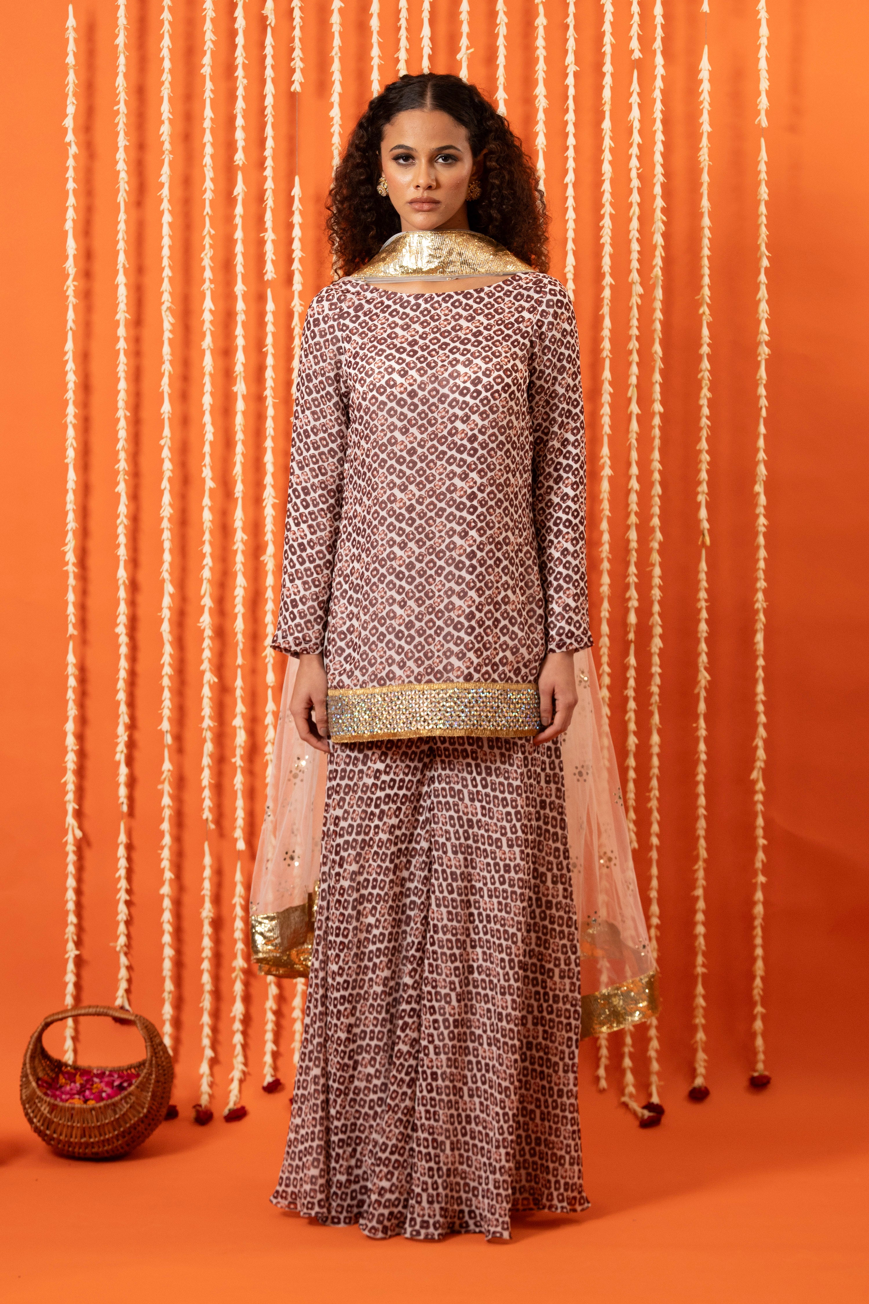 Boat Neck Backless Kurta With Flared Pants Set