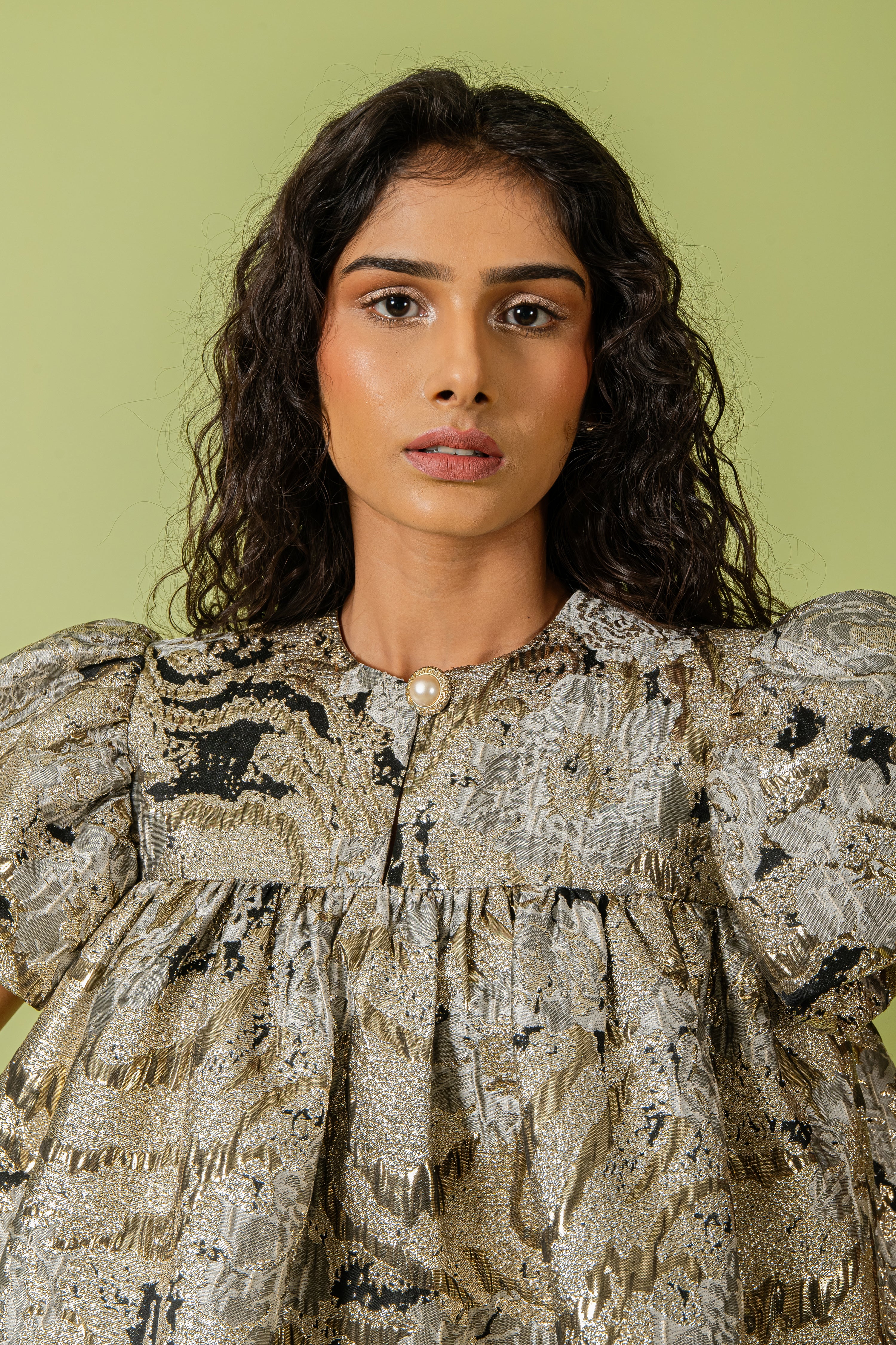 Black & Gold Jacquard Top & Shorts Set