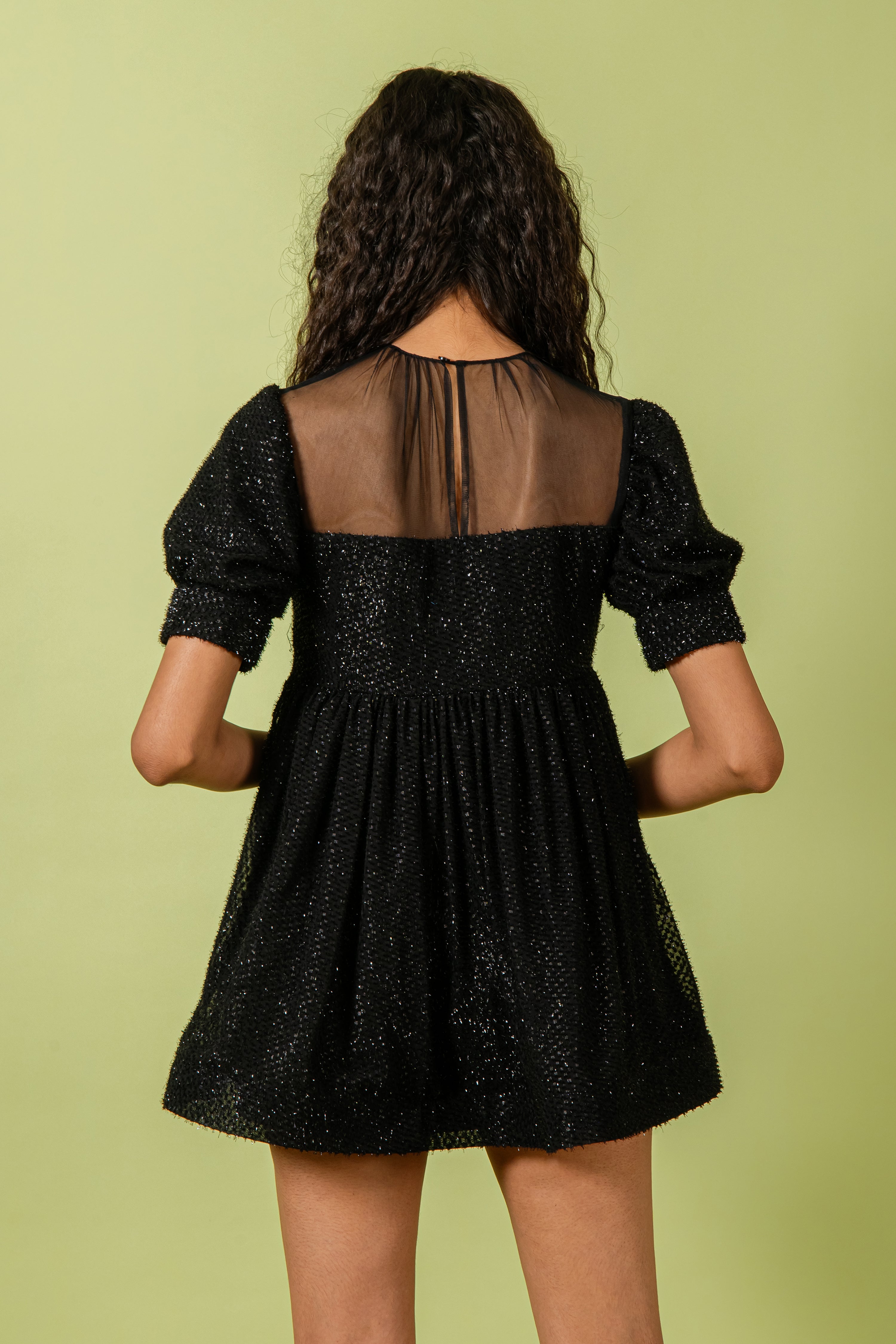Black Dotted Embellished Mini Dress