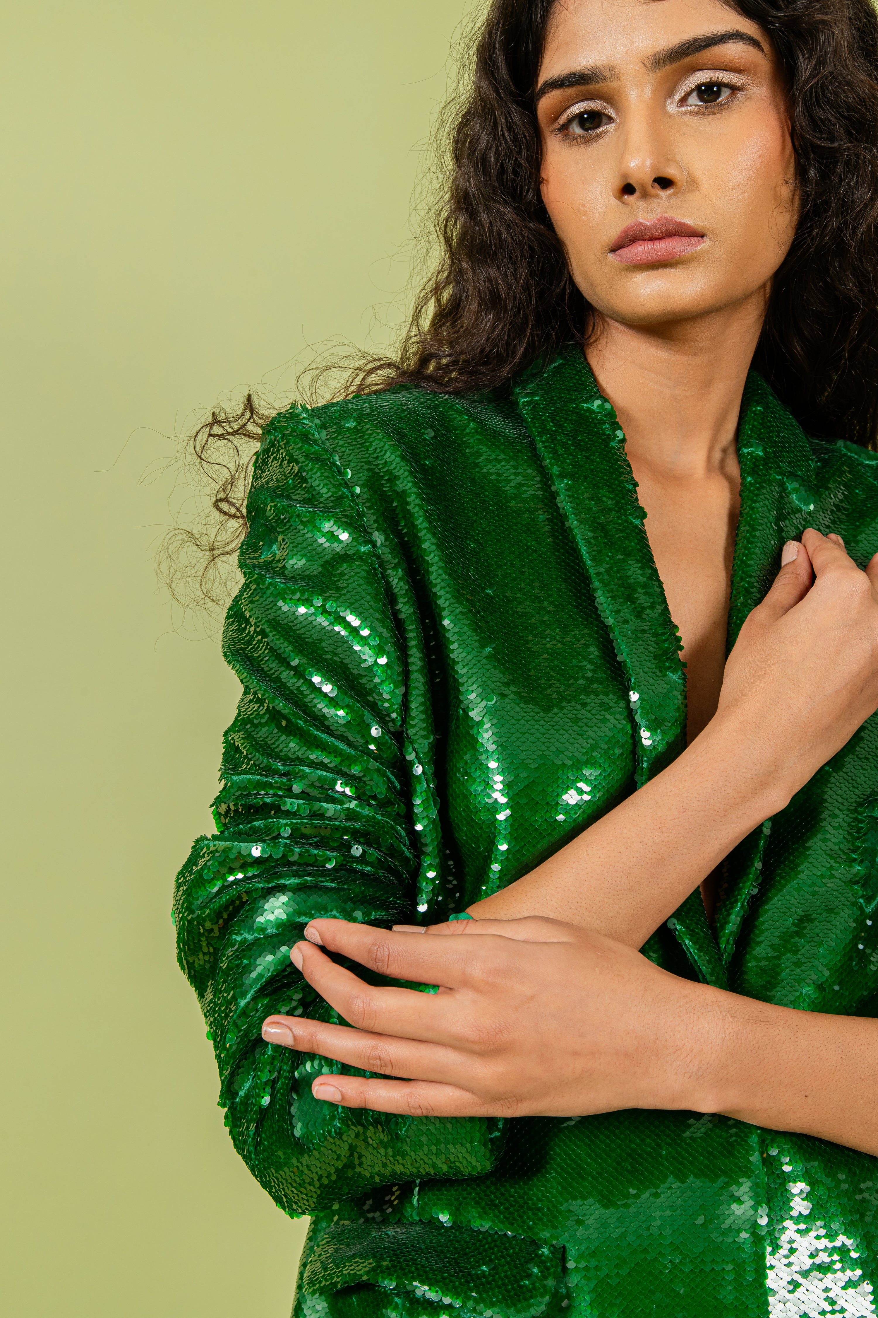 Pigment Green Sequins Blazer Set
