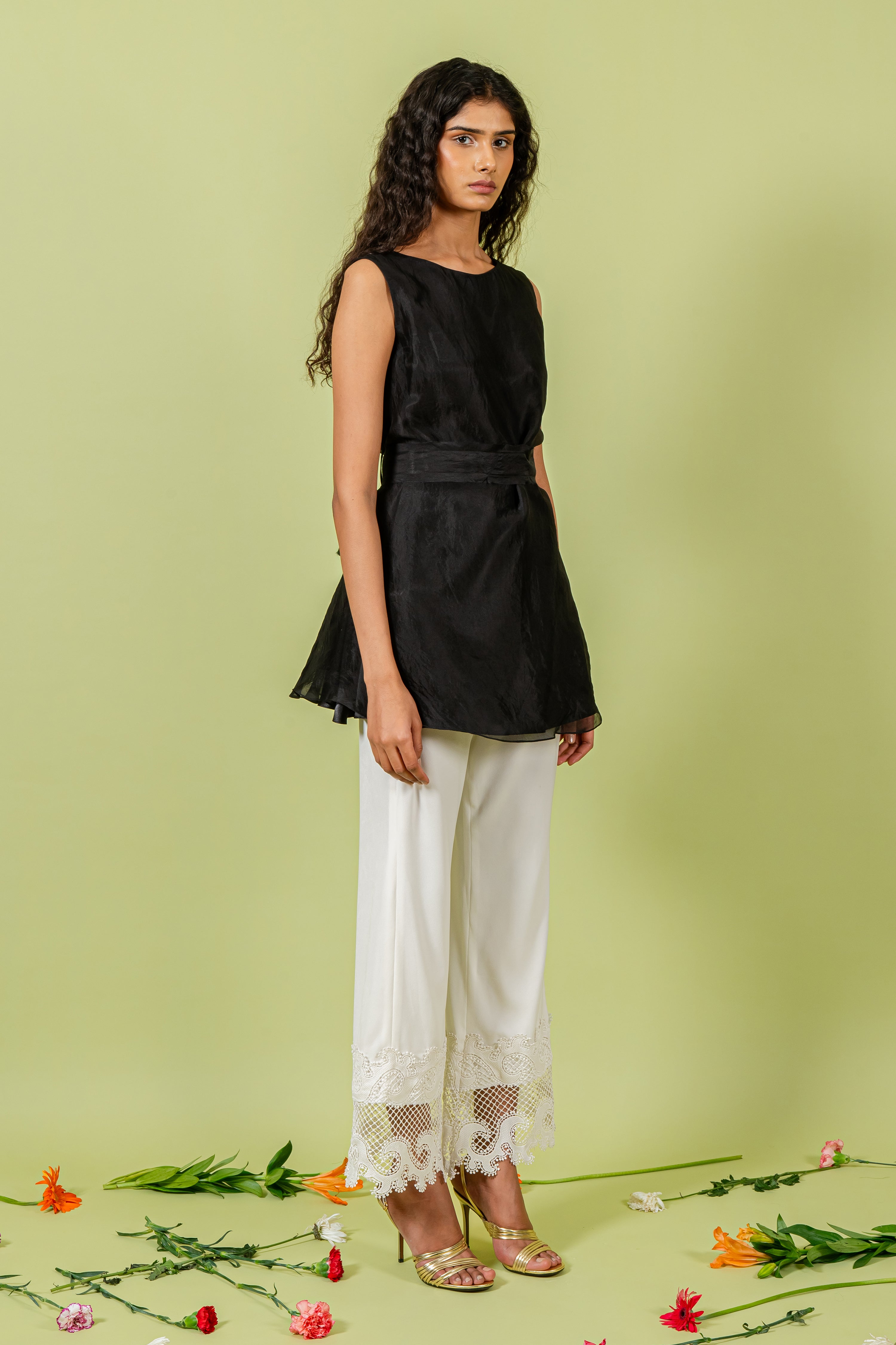 Ivory Straight Pant with Lace at Bottom