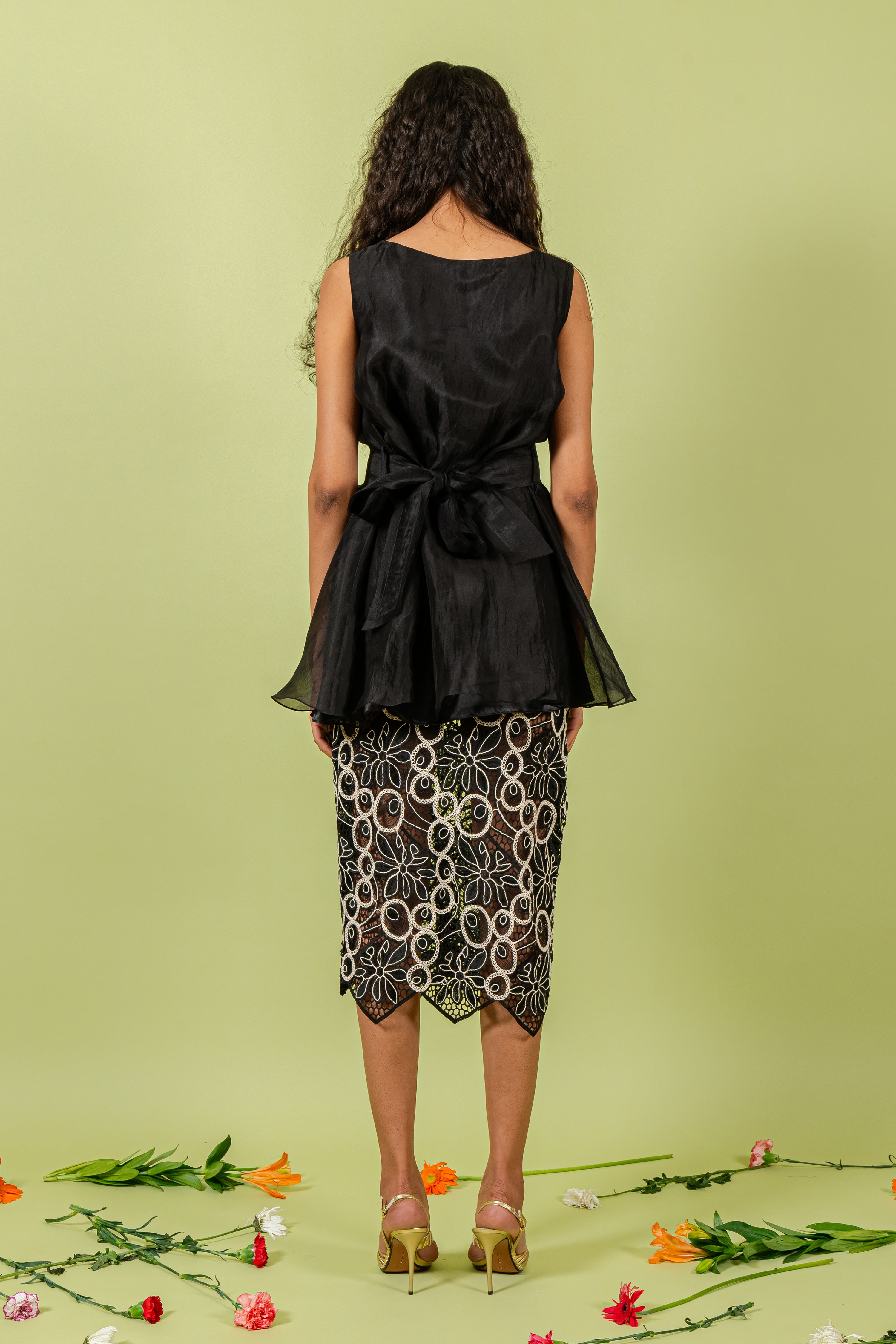 Black & White Guipure Lace Skirt