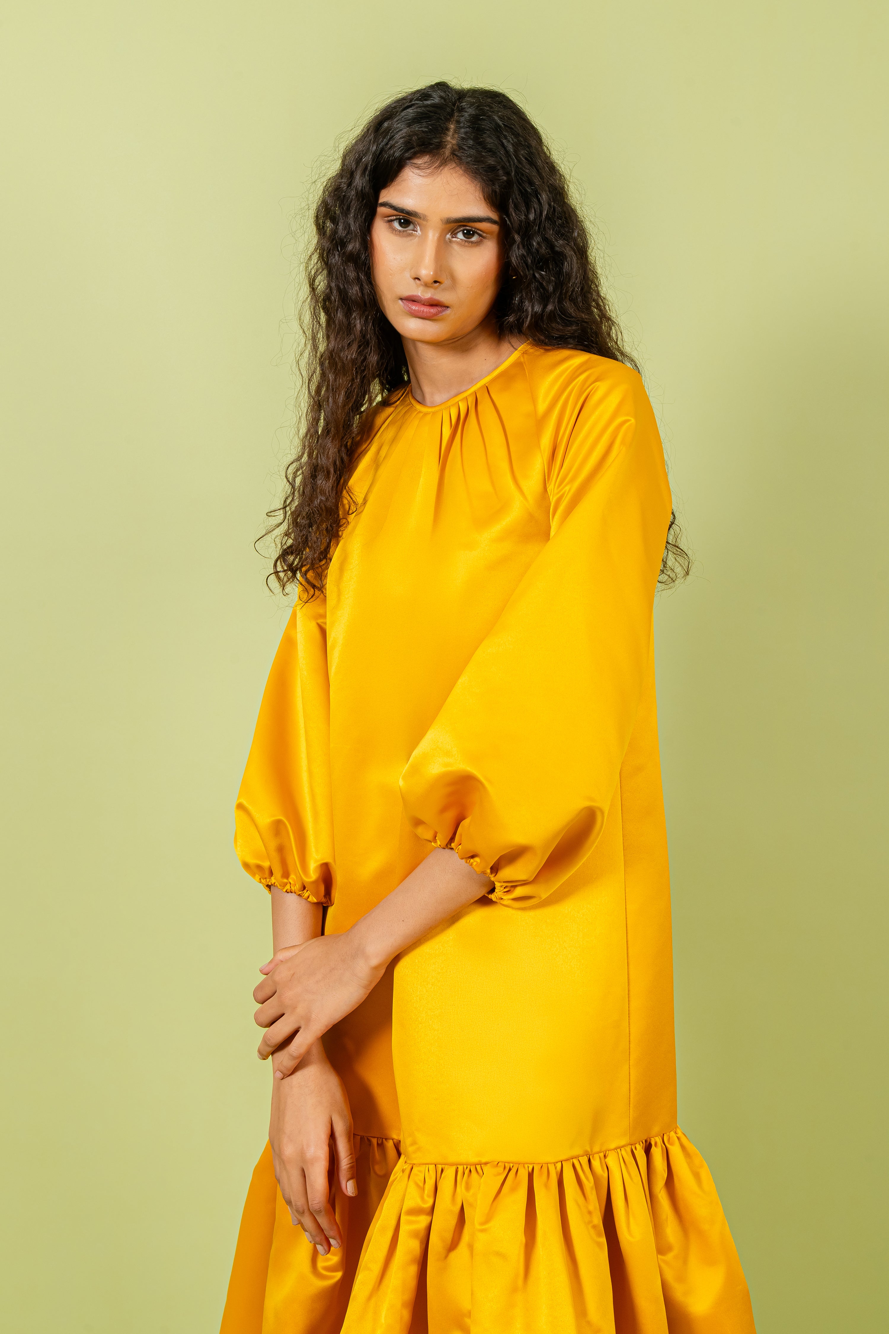 Yellow Round Neck Free Size Dress
