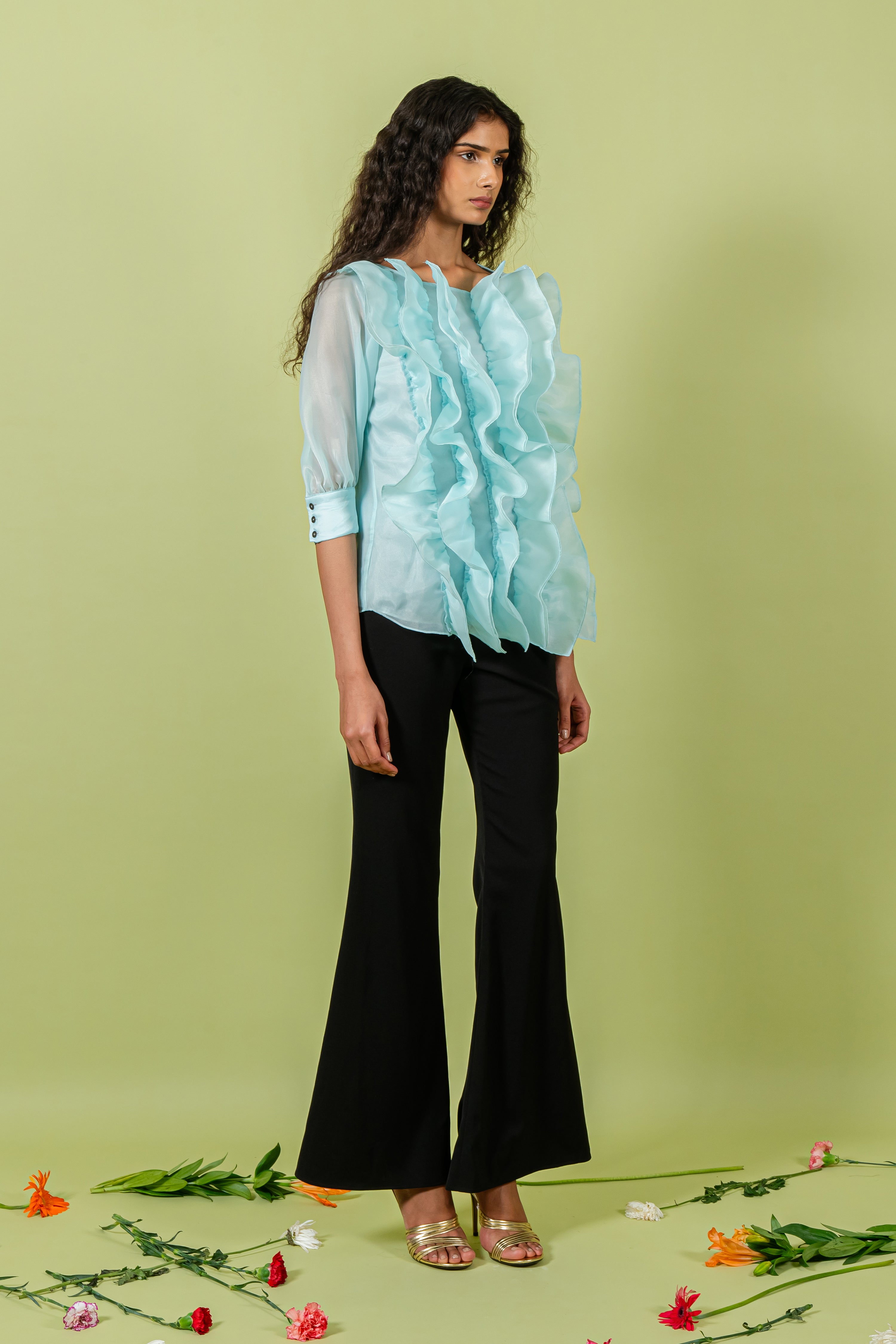 Light Teal Ruffled Body Top