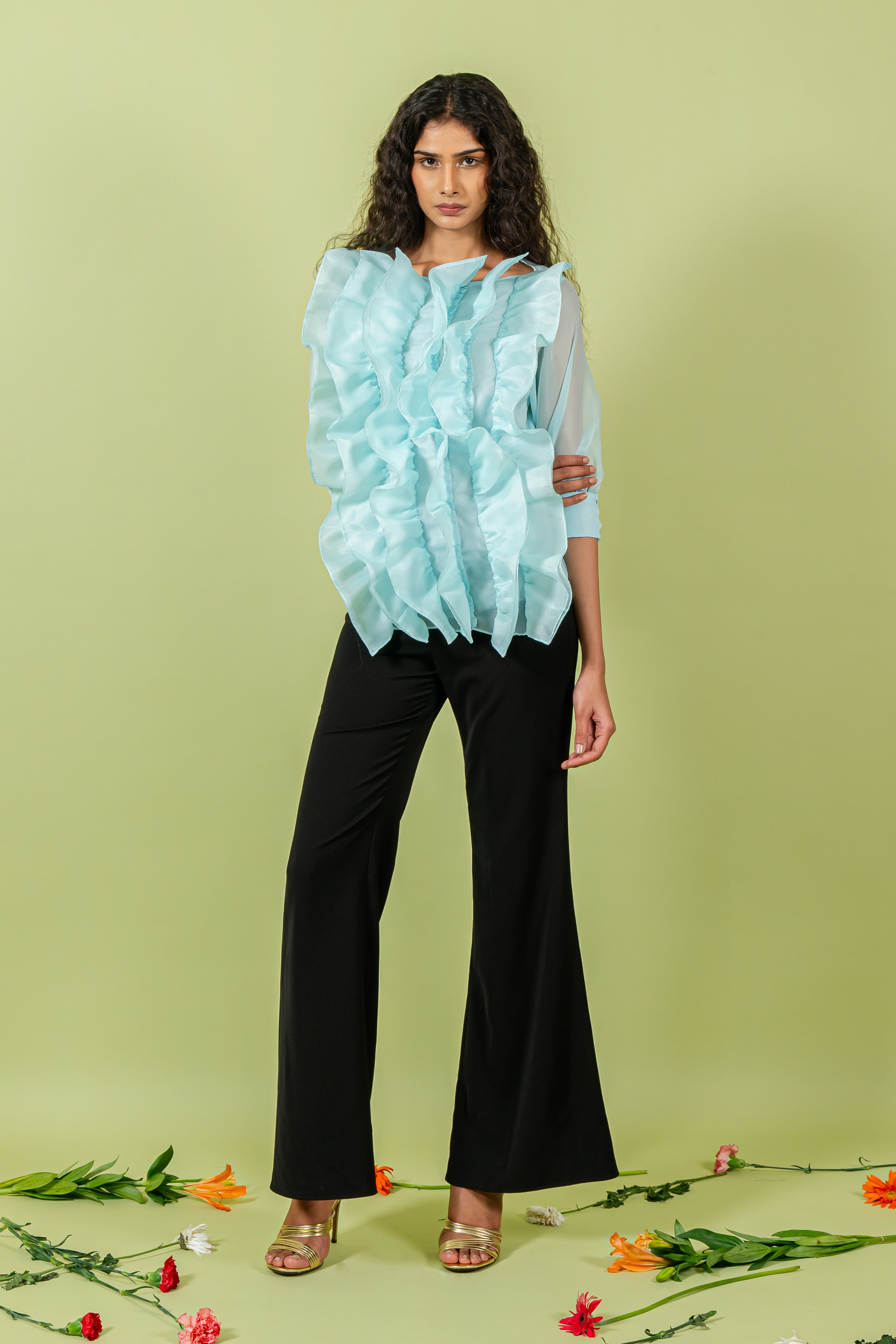 Light Teal Ruffled Body Top