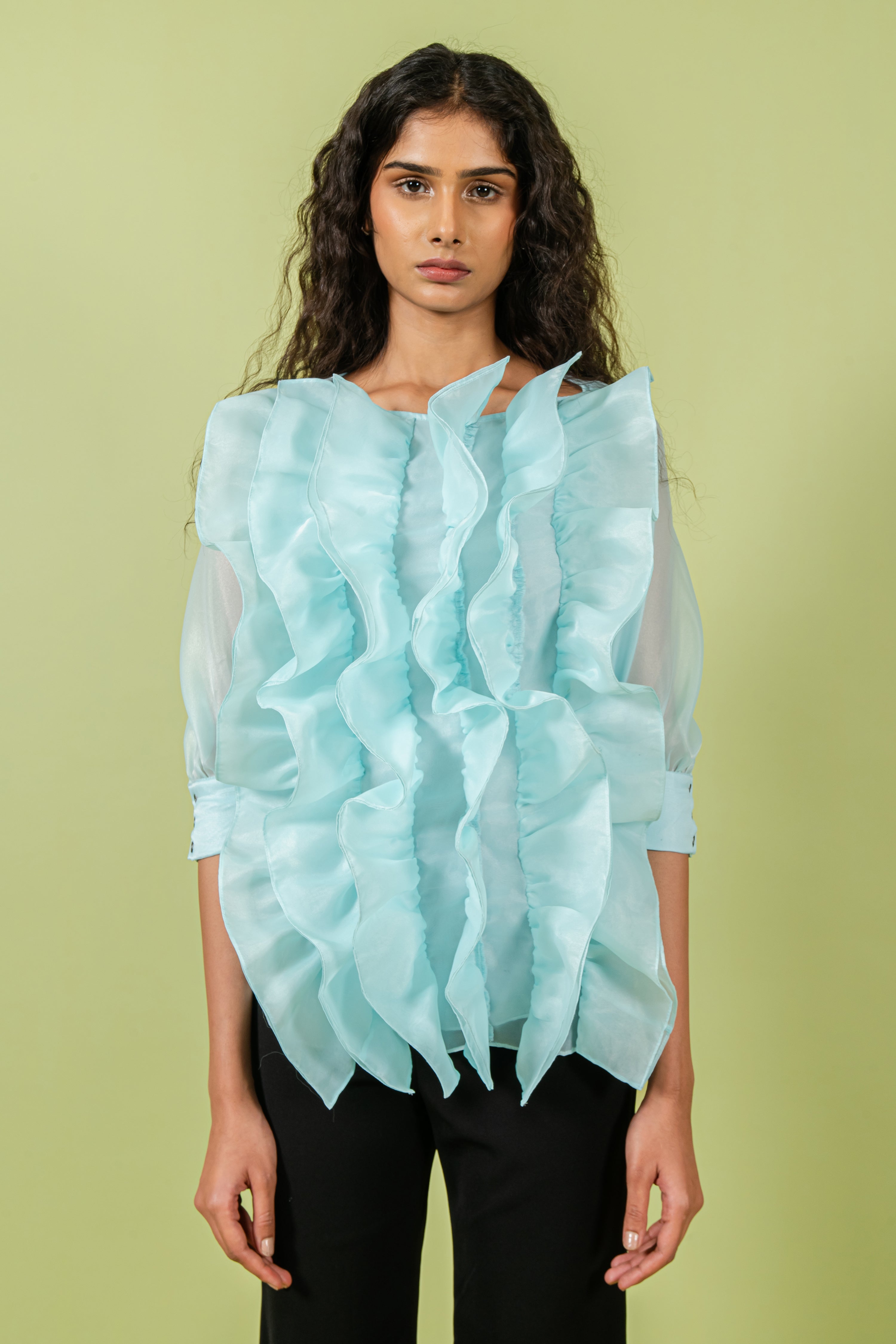 Light Teal Ruffled Body Top