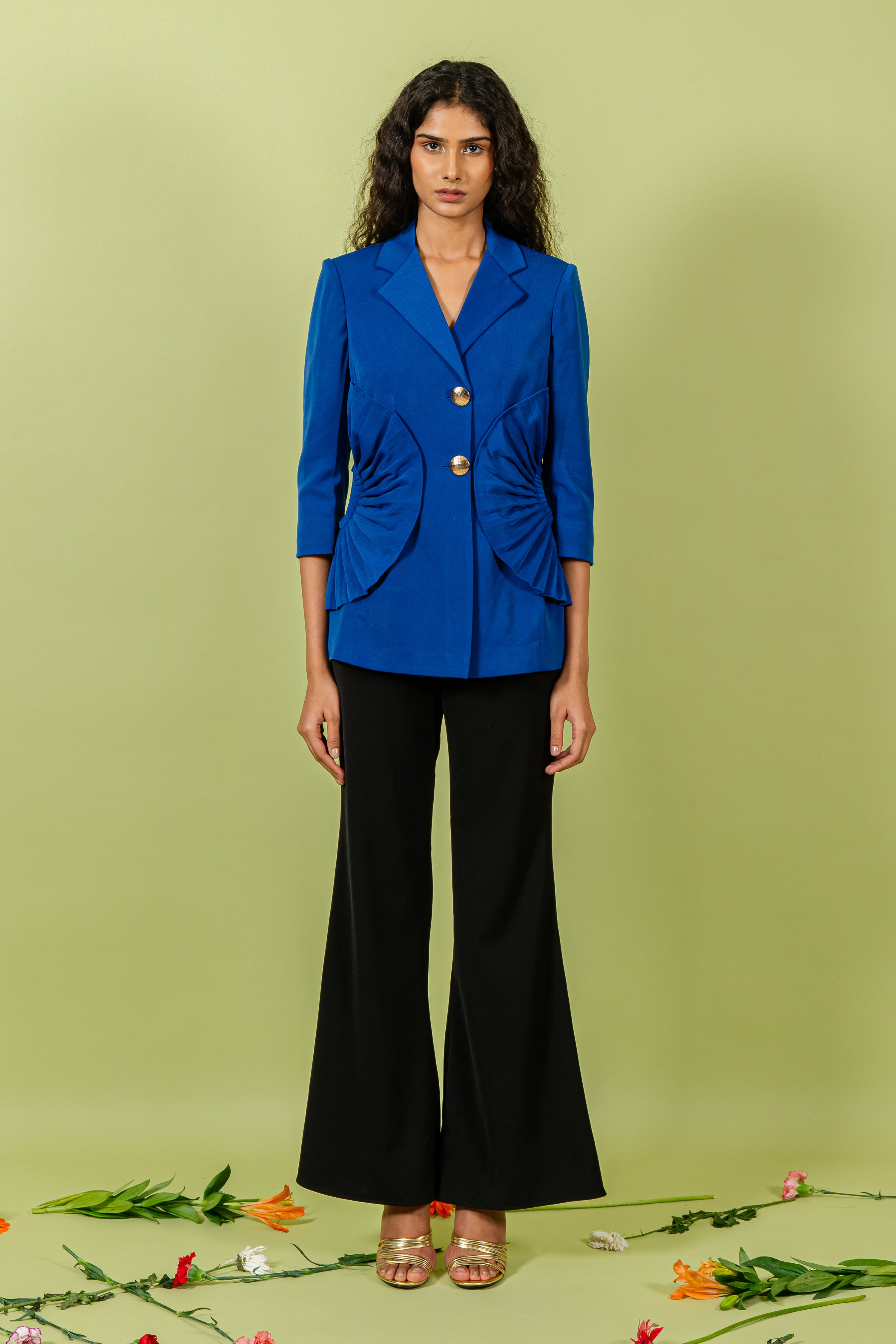 Royal Blue Blazer with Fan Pleating