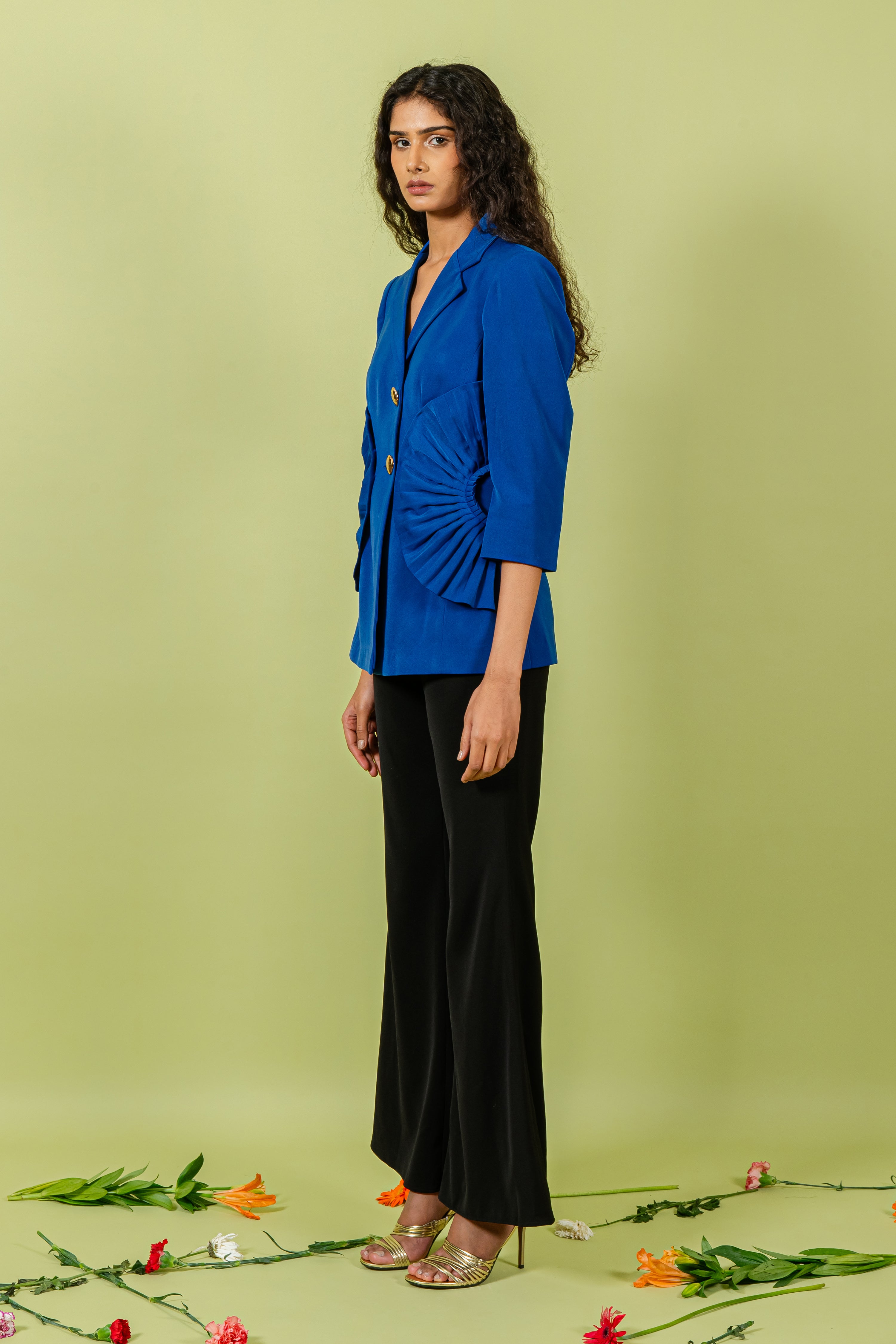 Royal Blue Blazer with Fan Pleating