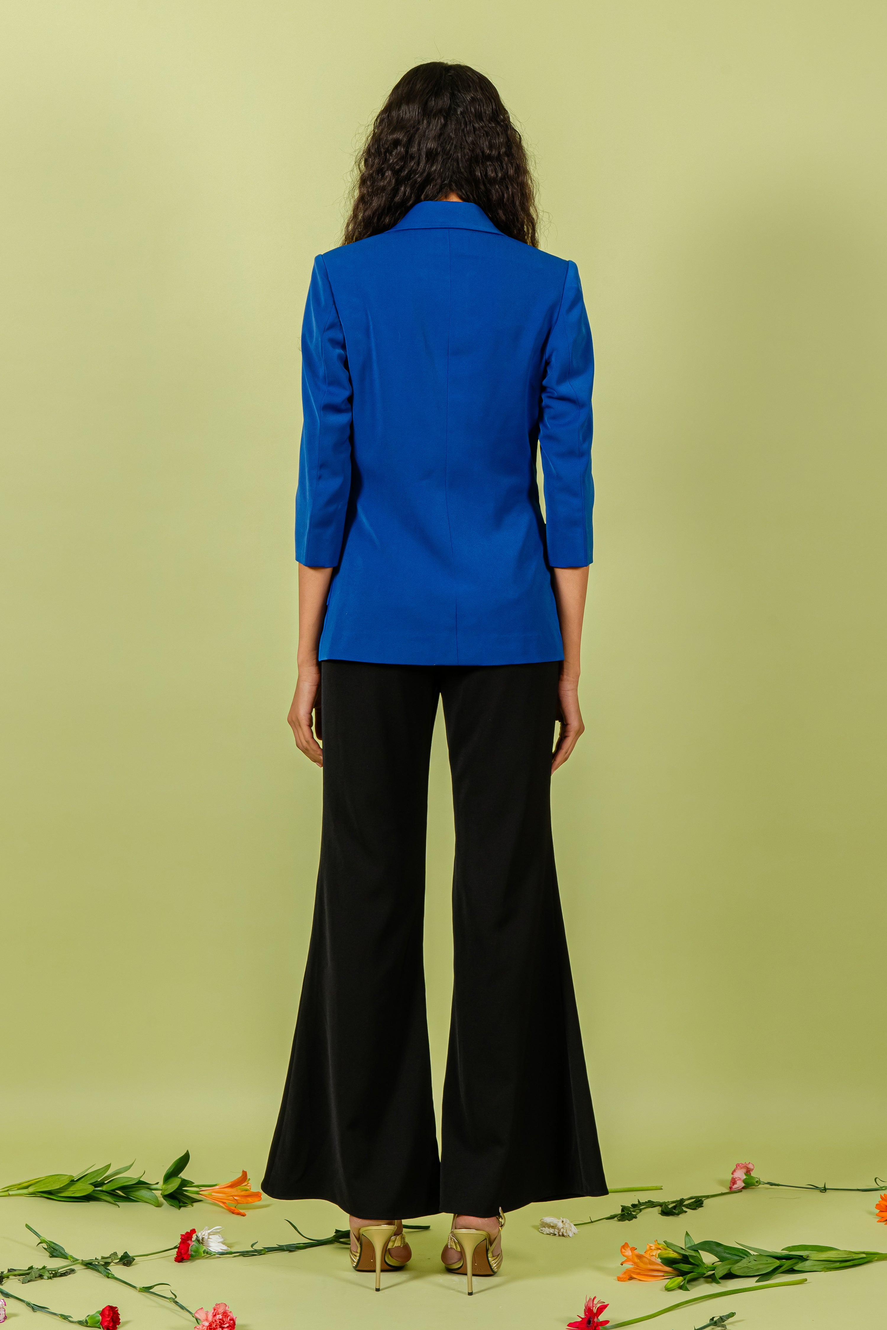 Royal Blue Blazer with Fan Pleating