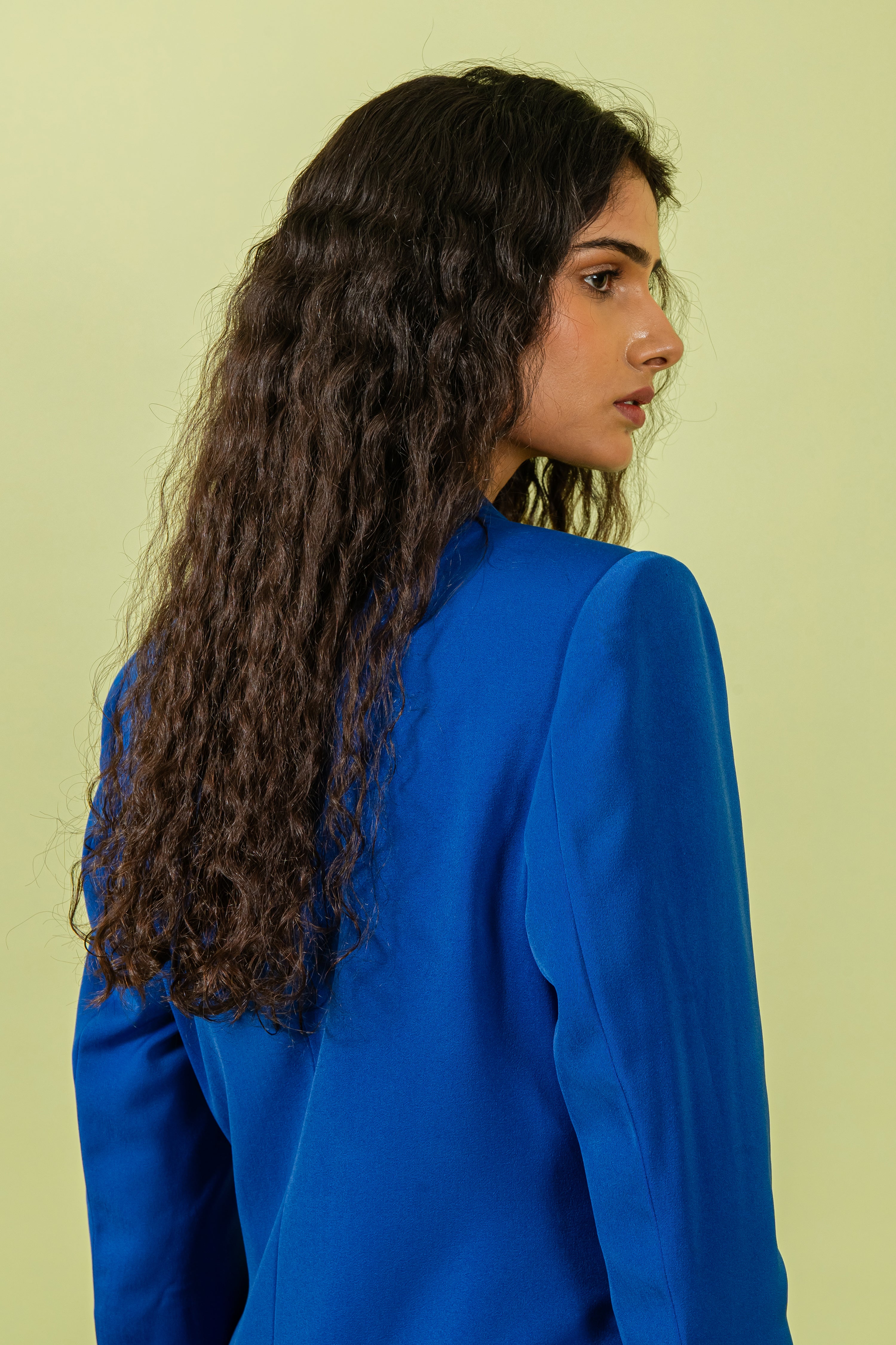 Royal Blue Blazer with Fan Pleating