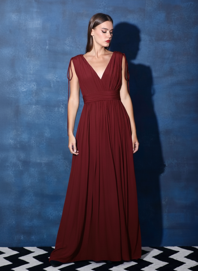 Deep V Overlapping Gown with Strings at Shoulders