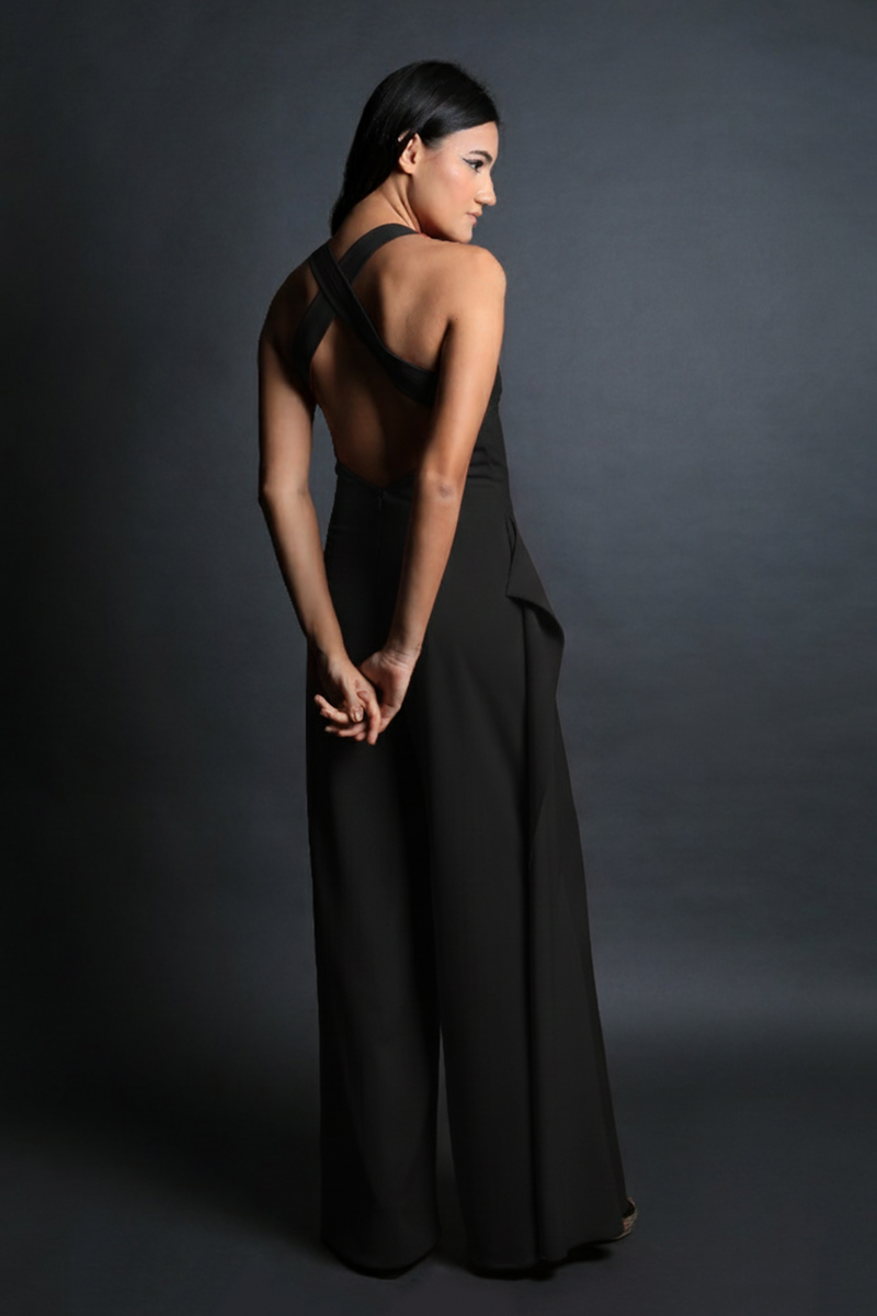 Racer Neck Criss Cross Back Jumpsuit