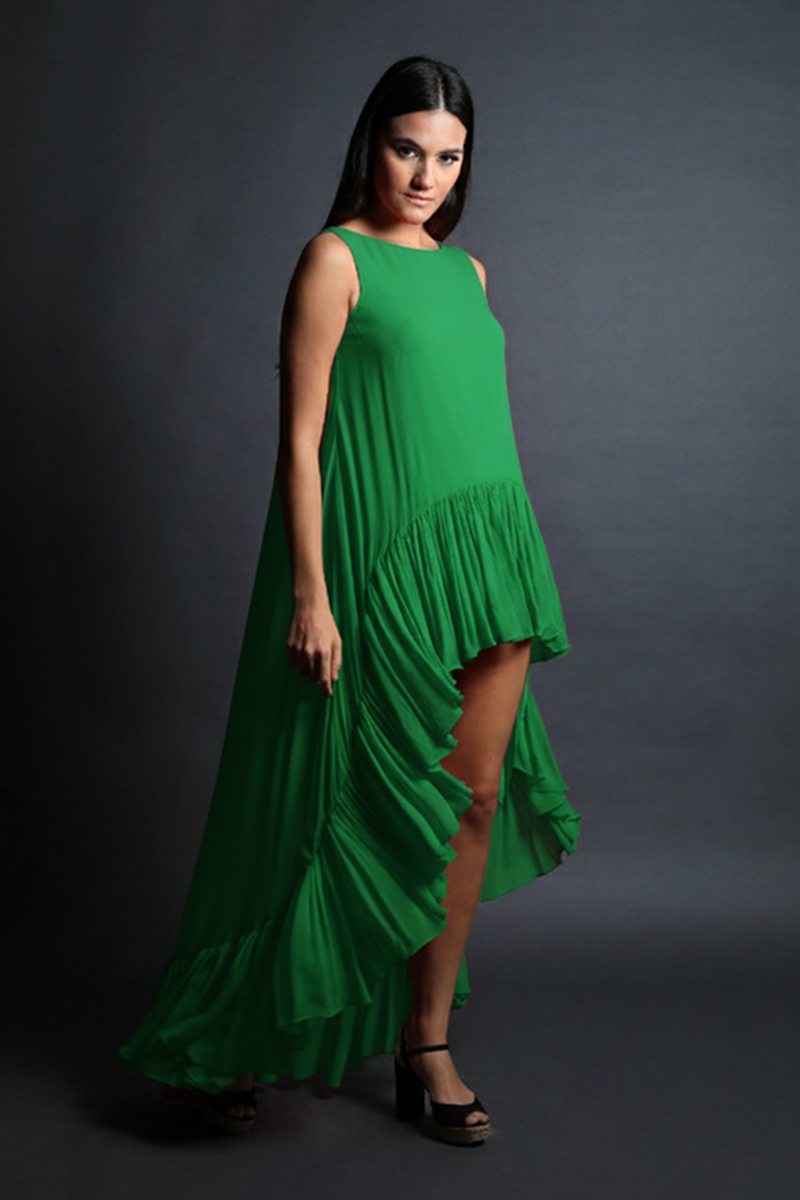 Ruffle Detail Asymmetric Dress