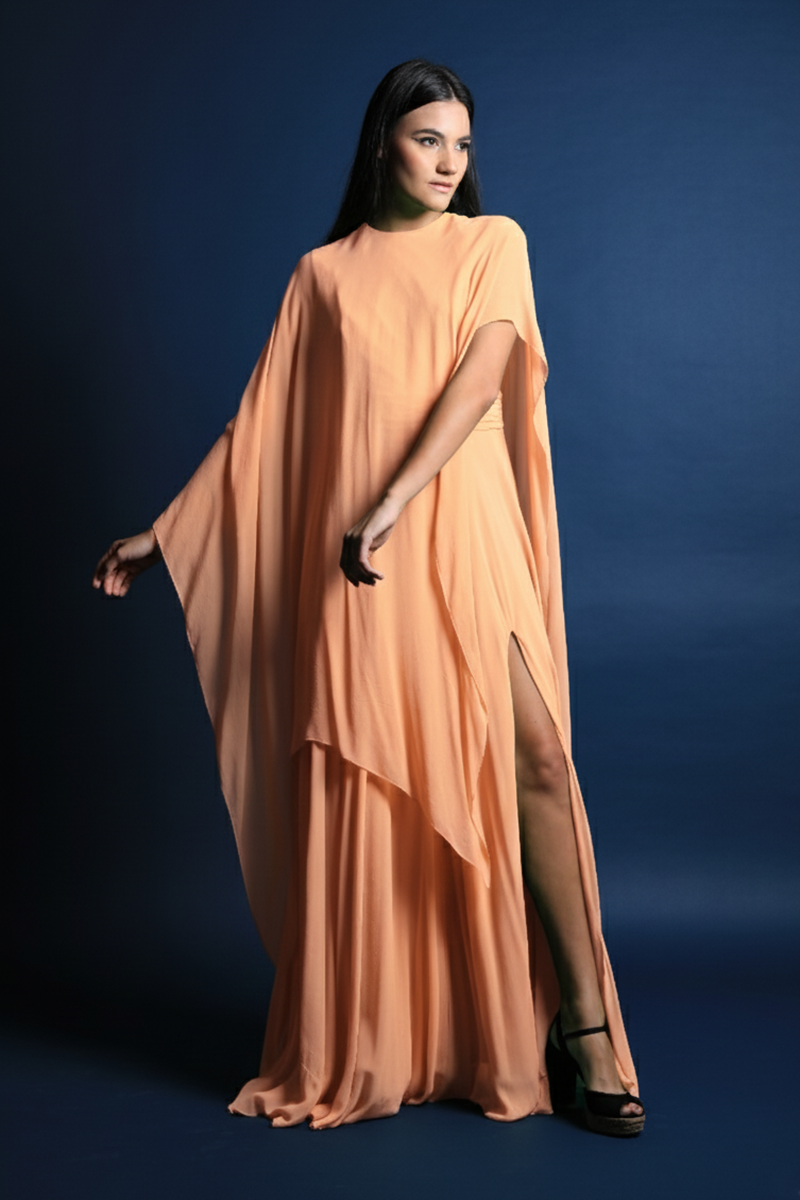 Asymmetric Cape Gown with Slit
