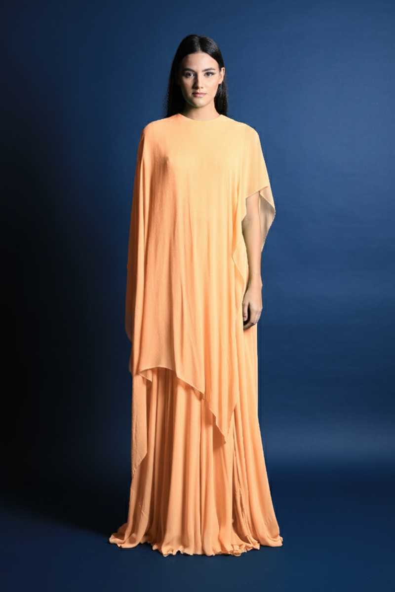 Asymmetric Cape Gown with Slit