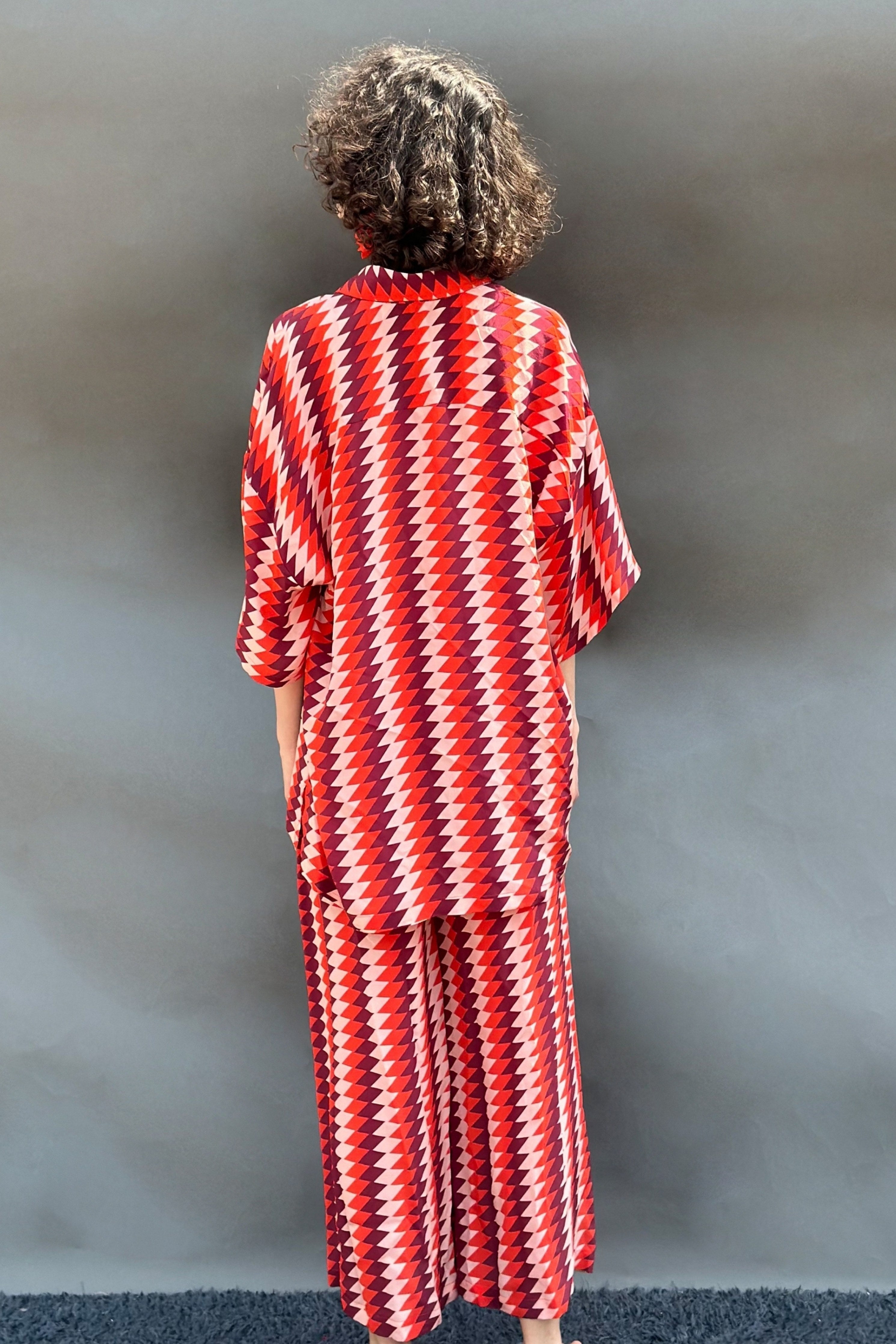 Maroon Zigzag Stripes No Armhole Shirt With Wide Legged Pants