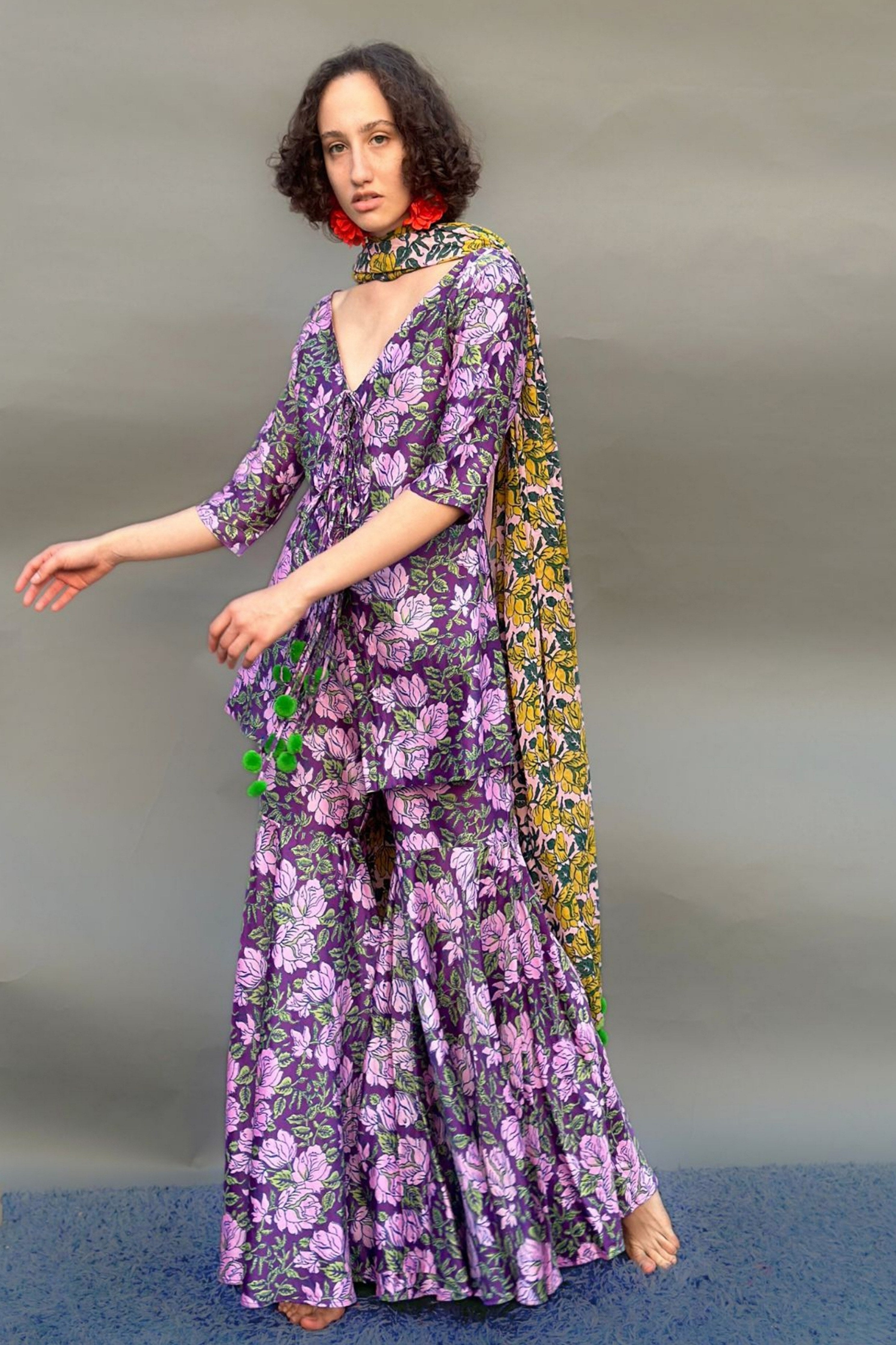 Purple Floral Kurta & Sharara Set