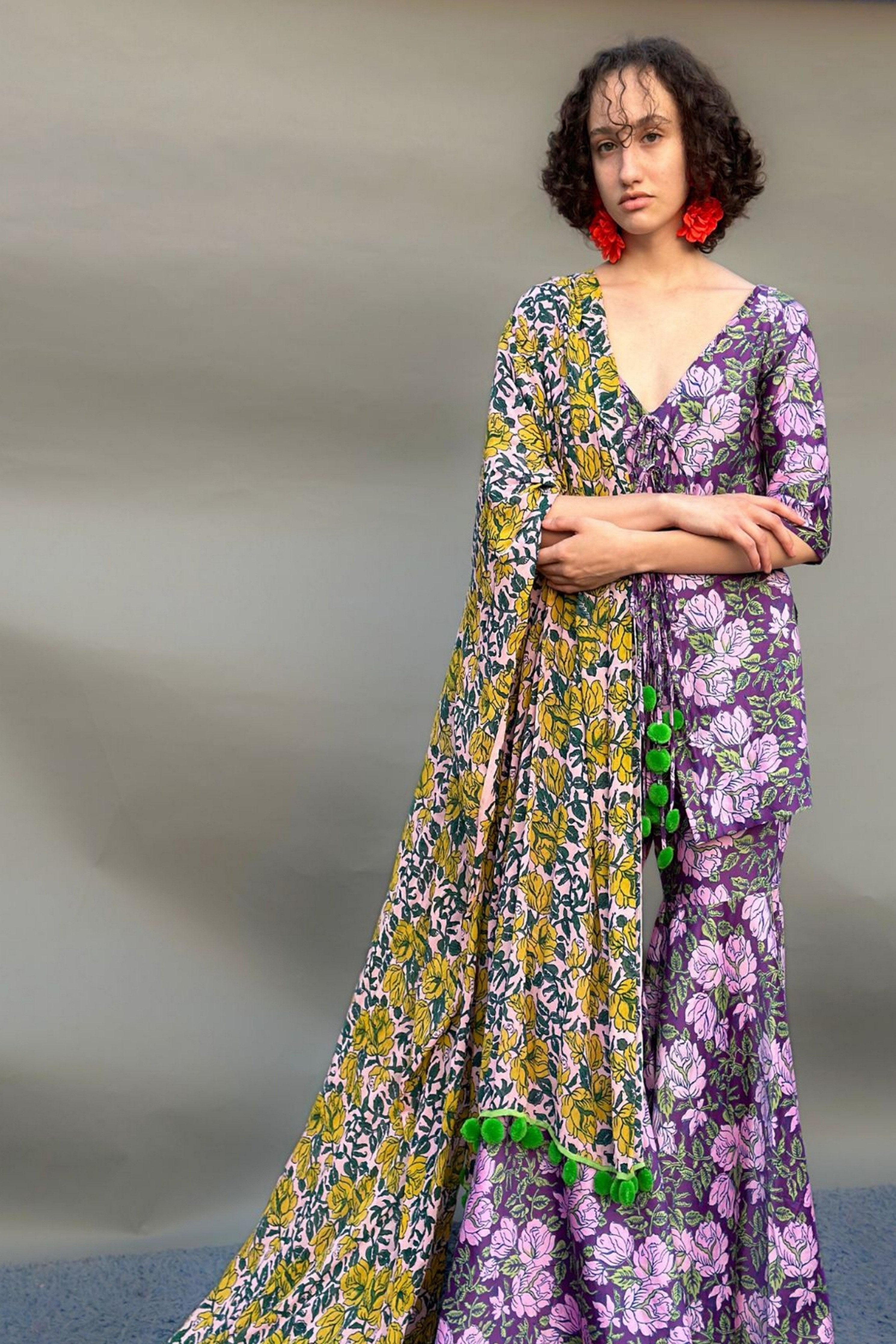 Purple Floral Kurta & Sharara Set
