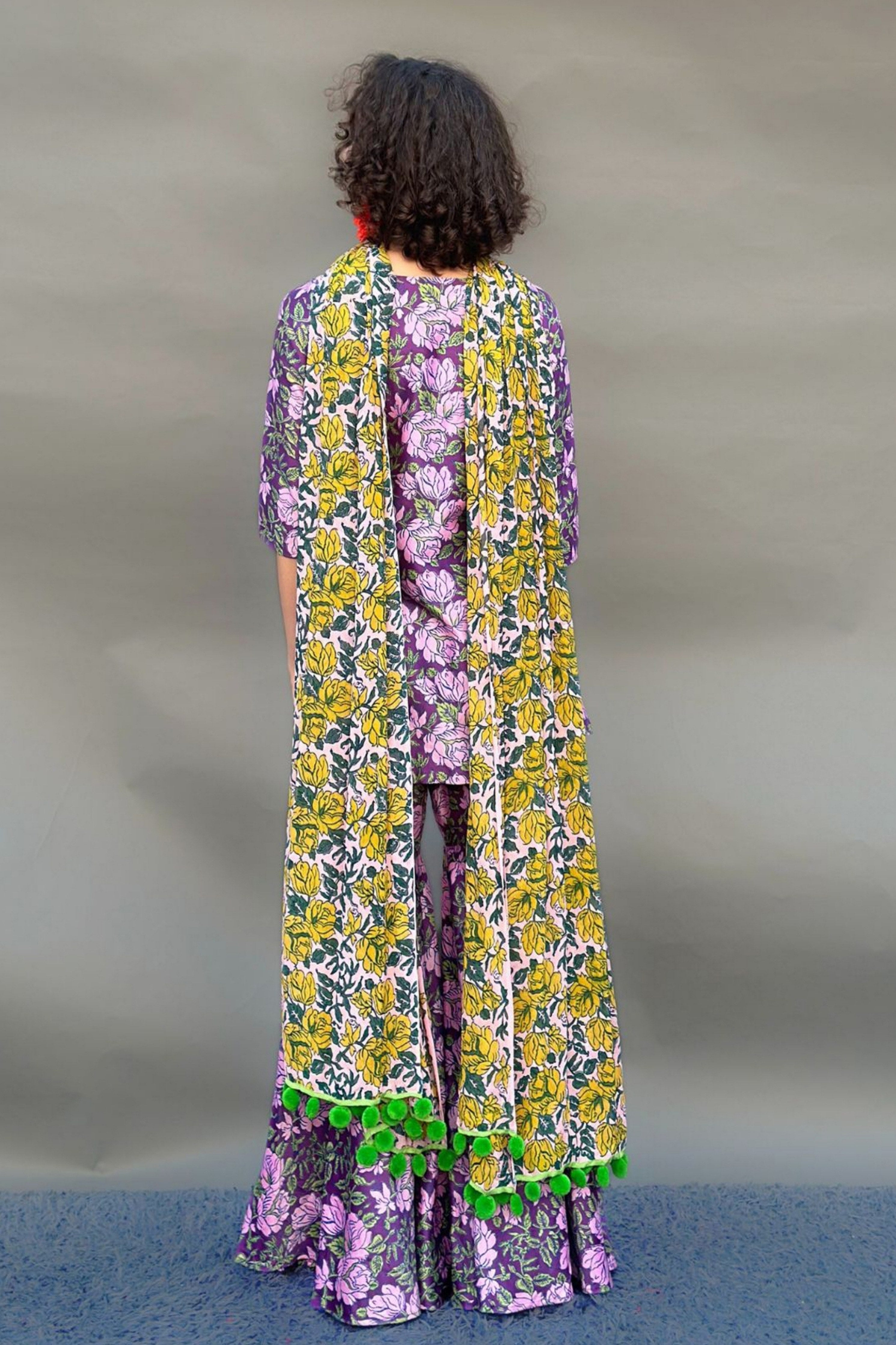 Purple Floral Kurta & Sharara Set