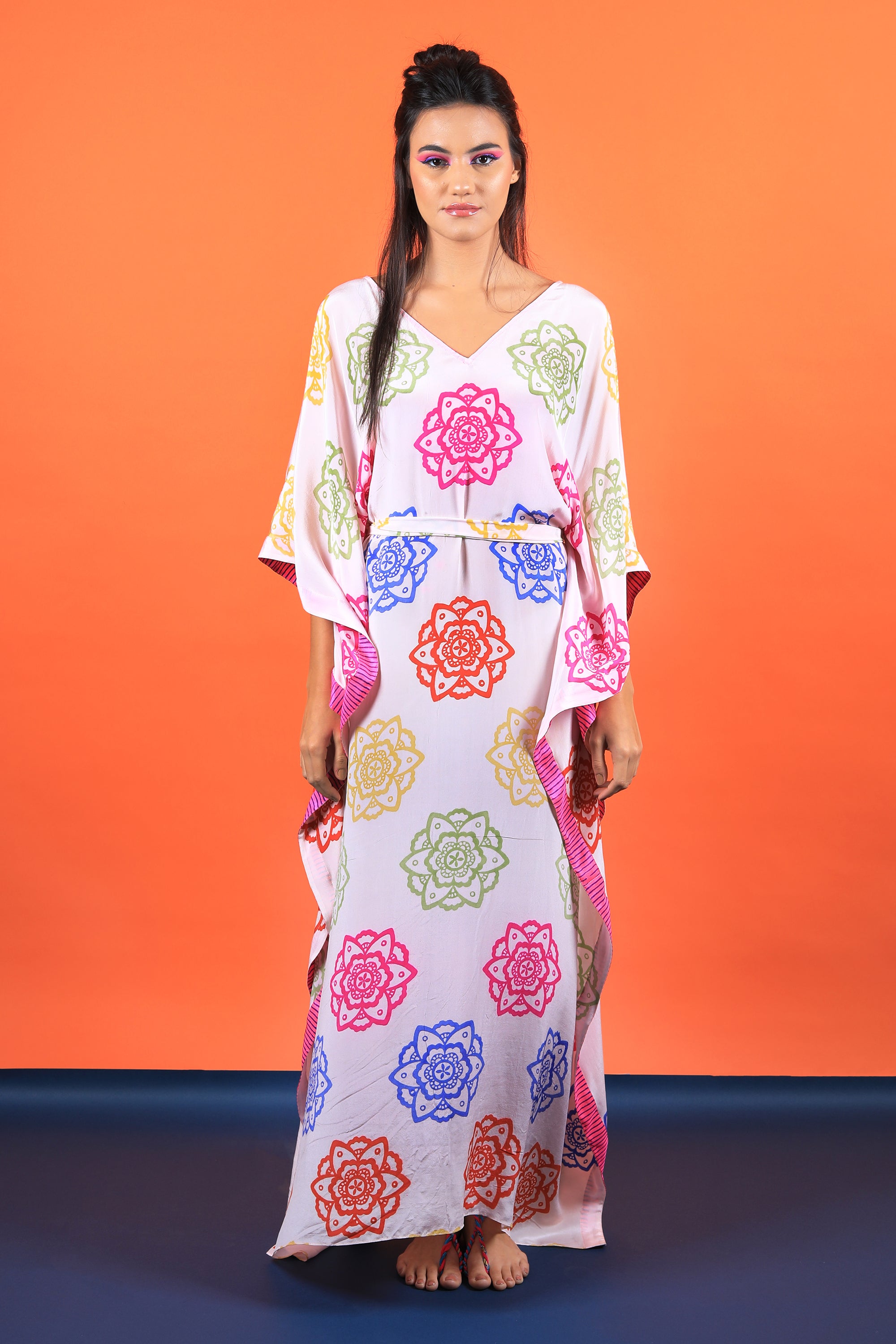 Ivory V Neck Kaftan Maxi Dress