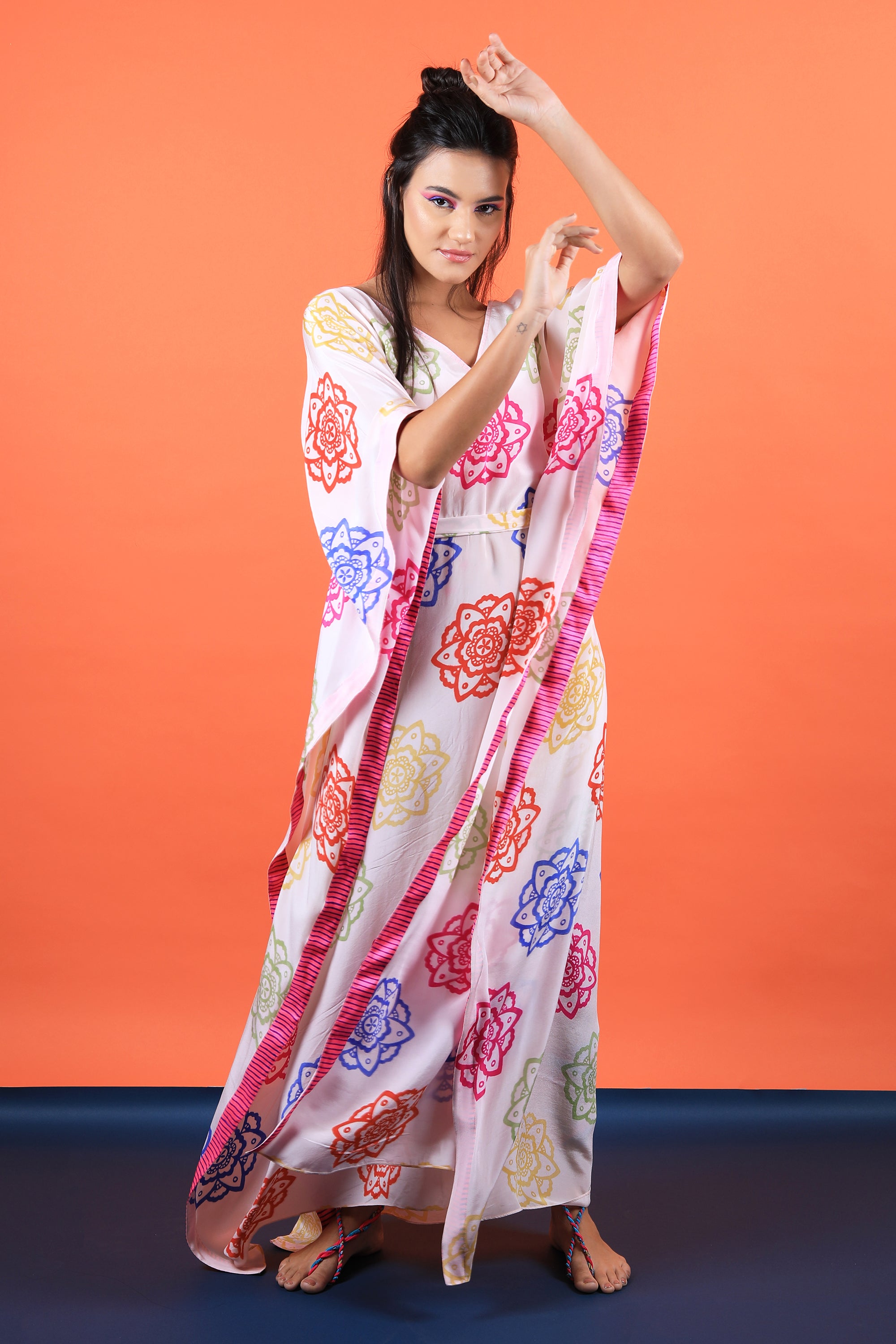 Ivory V Neck Kaftan Maxi Dress